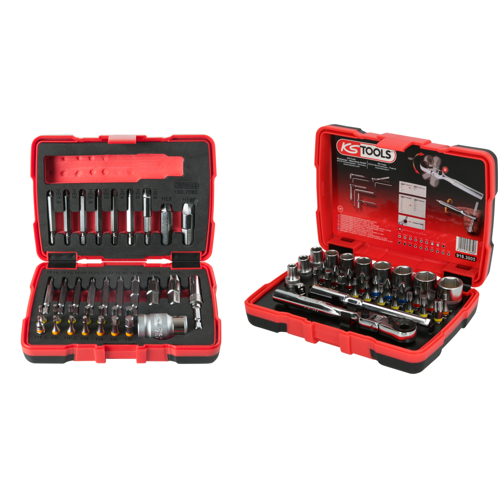 Jeu d'embouts de vissage et douilles 1/4' + Coffret d'extraction pour vis TORX® et 6 pans' KS TOOLS - 918.3005-A1