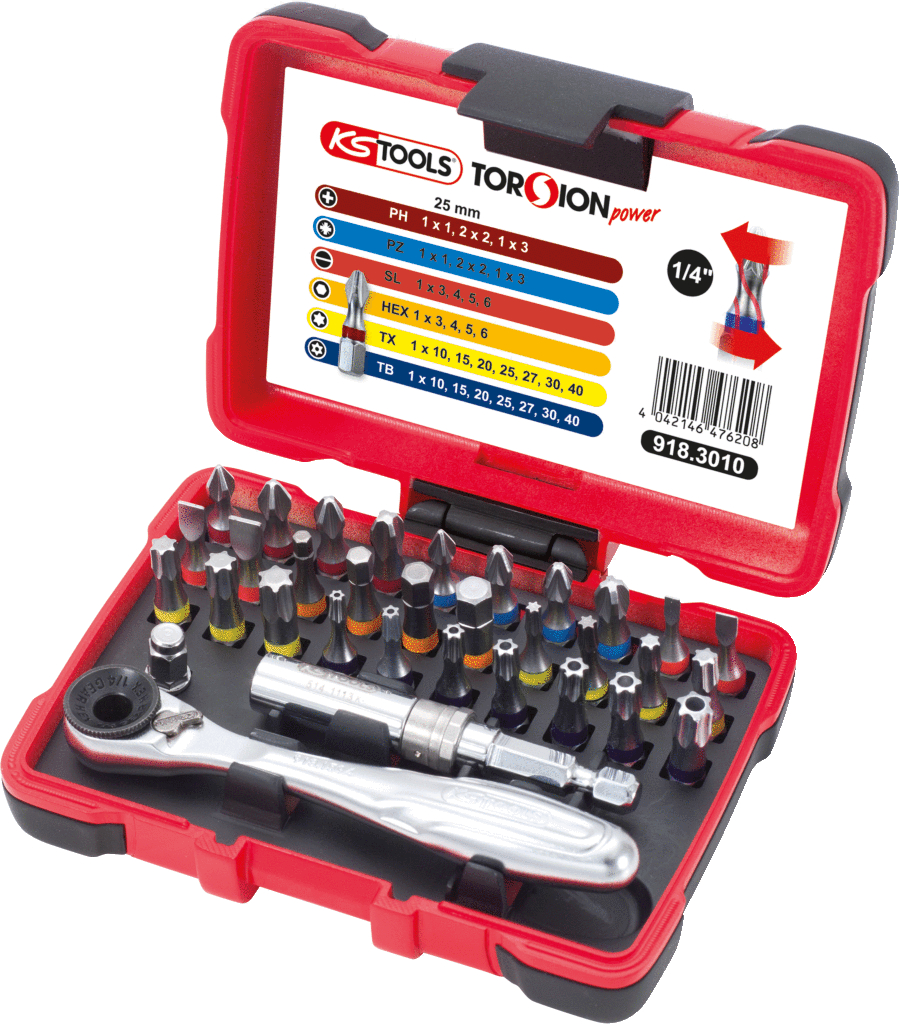 Coffret de 30 embouts de vissage 1/4'' à code couleur TORSIONpower® KS TOOLS - 918.3010