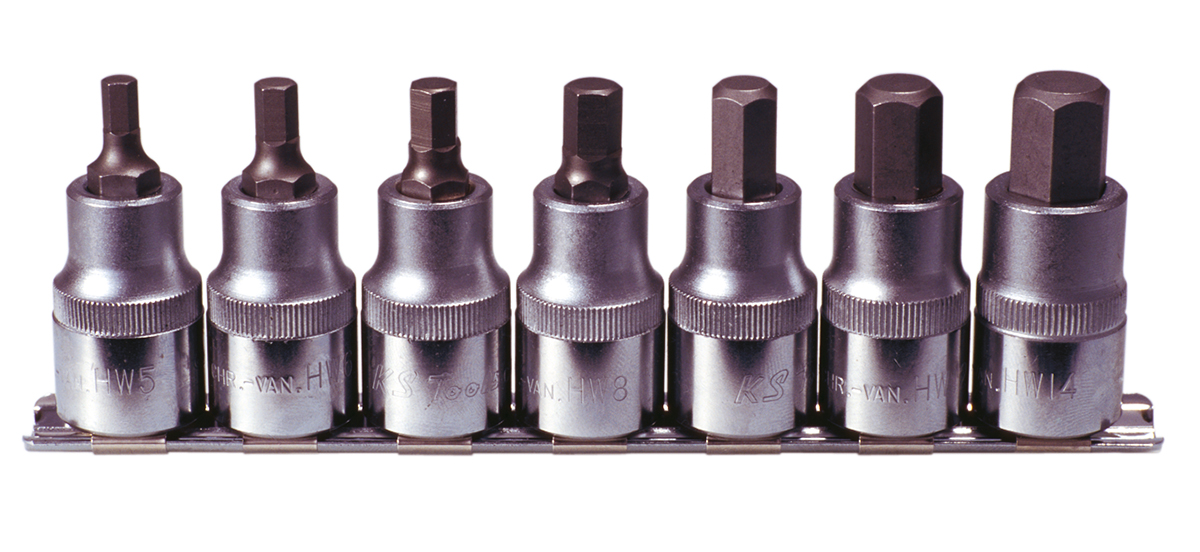 Rail de 7 douilles tournevis 6 pans, L.55 mm - 1/2'' - 5 à 14 mm KS TOOLS - 922.1320
