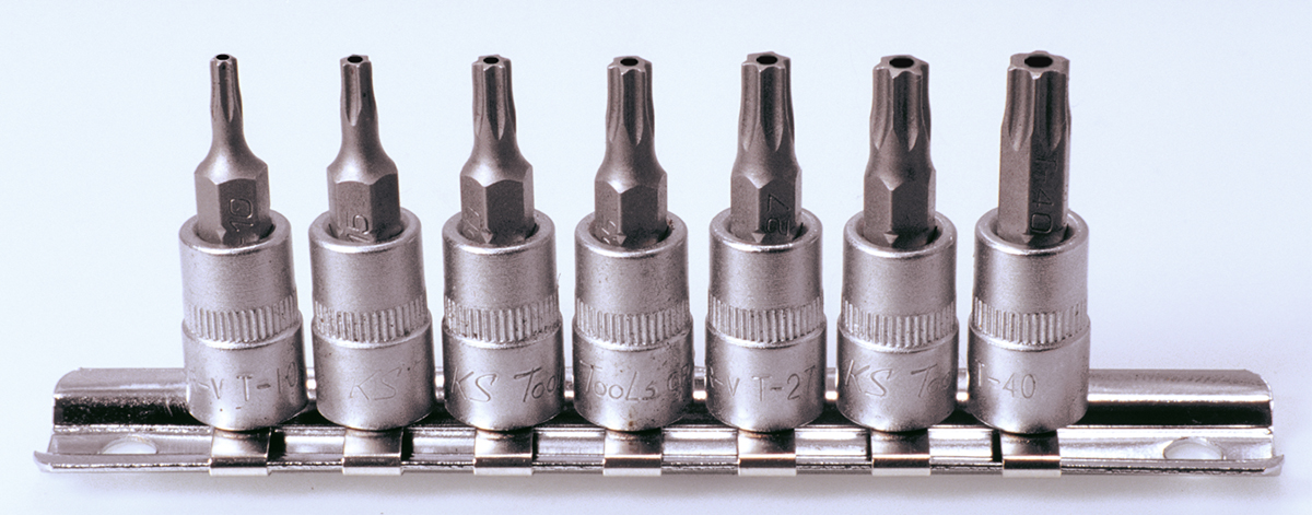 Rail de 7 douilles tournevis ULTIMATE® TORX® percé KS TOOLS - 922.1499