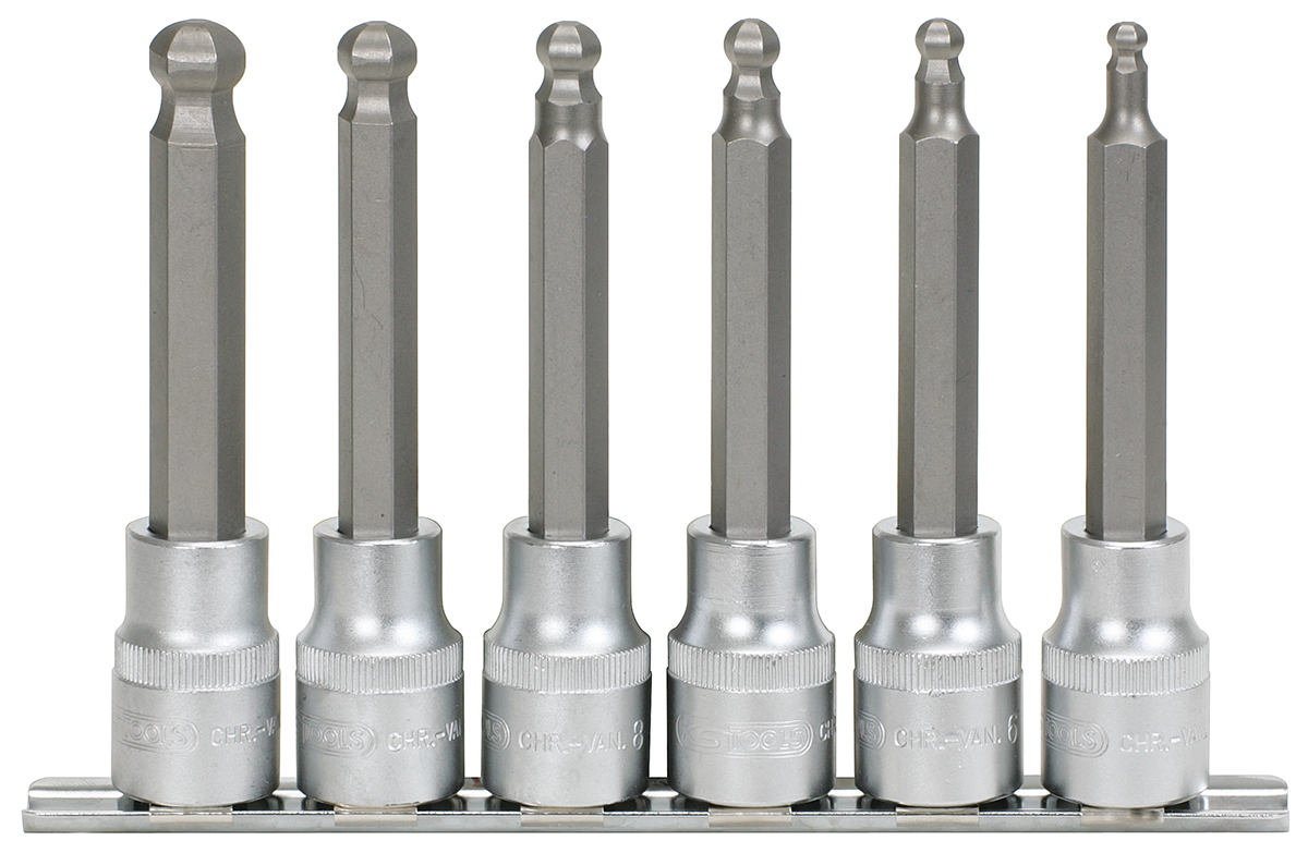 Rail de 6 douilles tournevis à tête sphérique, 1/2'' - L.110 mm - 5 à 12 mm KS TOOLS - 922.1764