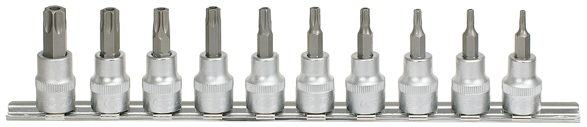 Rail de 10 douilles tournevis ULTIMATE® TORX® percé 3/8'', T10 à T55 KS TOOLS - 922.3951
