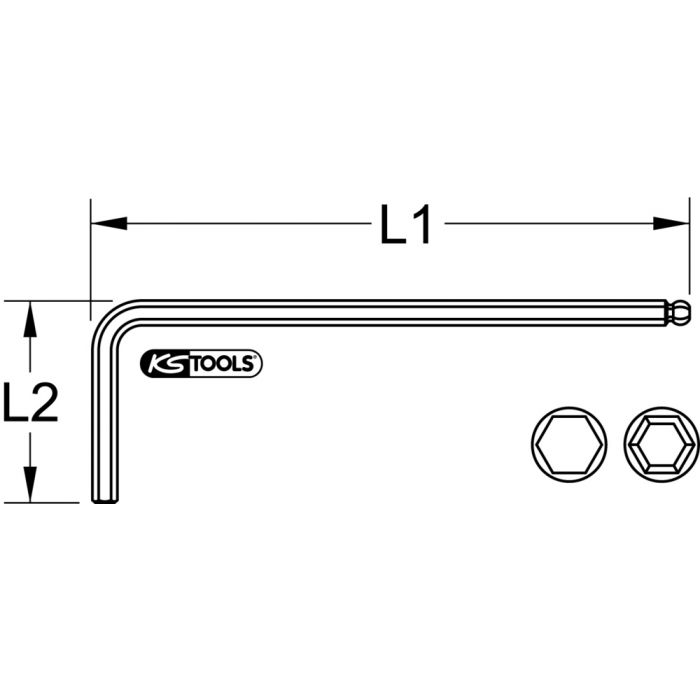 Clé mâle INOX 6 pans à tête sphérique, extra-longue - 2 mm KSTOOLS - 9640502