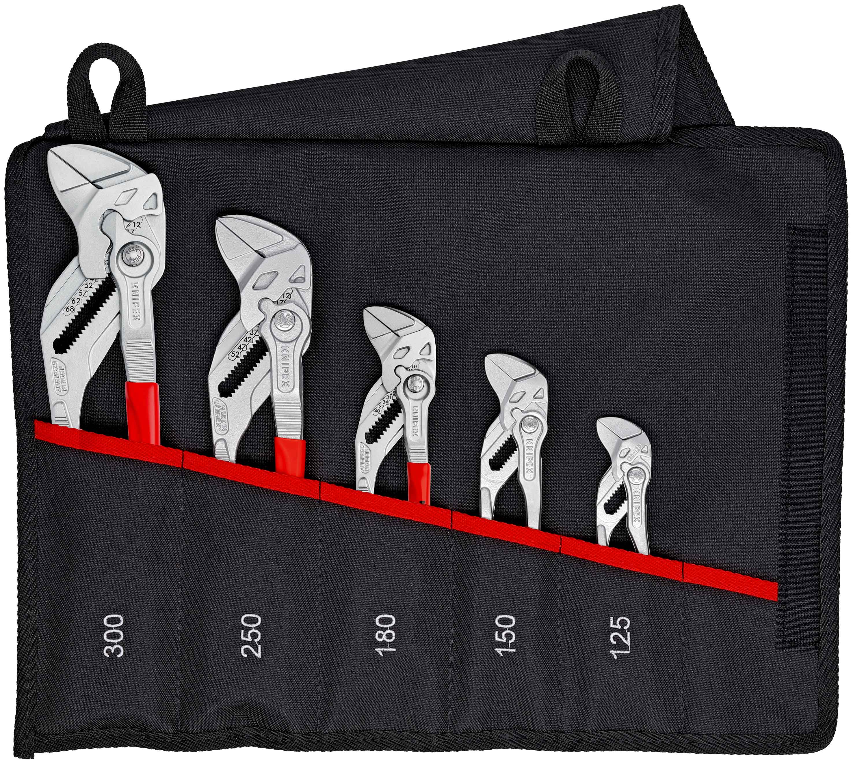 Trousse composée de 5 pinces-clés 125mm, 150mm, 180mm, 250mm et 300mm KNIPEX - 001955S4