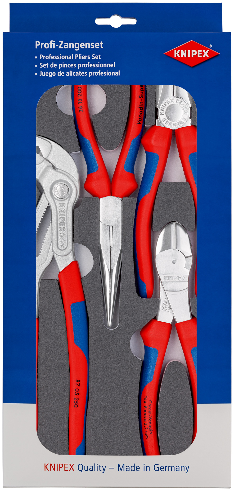 Jeu 4 pinces chromees en plateau mousse KNIPEX - 00 20 01 V17