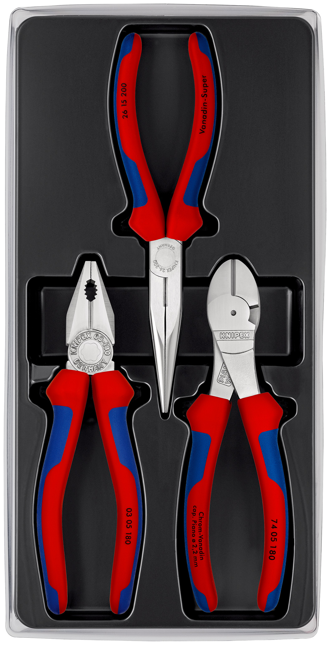 Jeu de 3 pinces chromees 'essentielles' KNIPEX - 00 20 11 V01