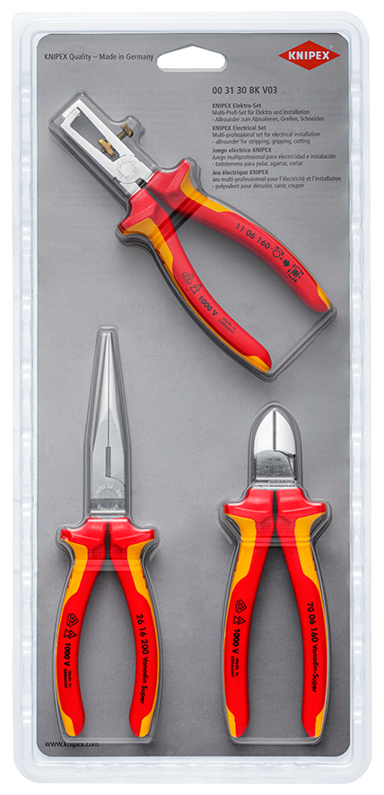 Lot de 3 pinces isolées 1000V. 70 06 160 / 11 06 160 / 26 16 200 KNIPEX - 003130BKV03