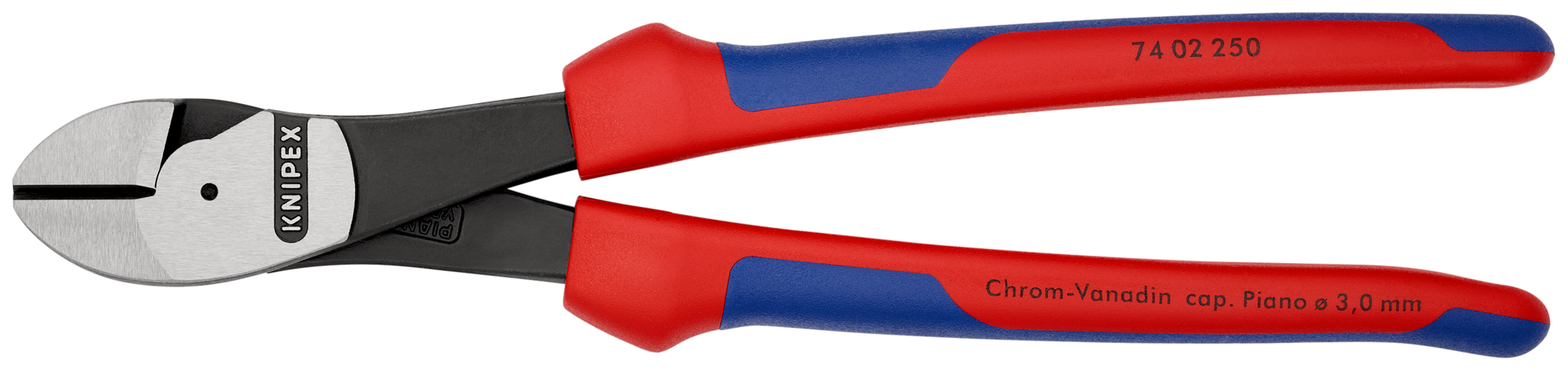 Pince coupante de côté à forte démultiplication - 250 mm, sur carte, sous blister - KNIPEX - 74 02 250 SB