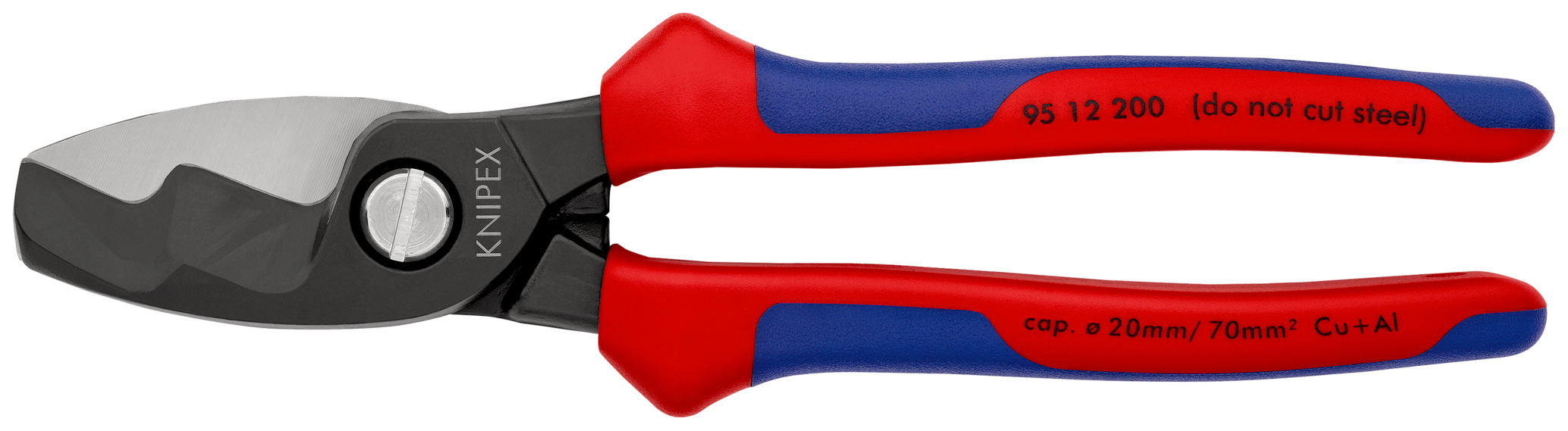 Coupe-câbles à double tranchants - 200 mm, câble ø20mm - sur carte, sous blister - KNIPEX - 95 12 200 SB
