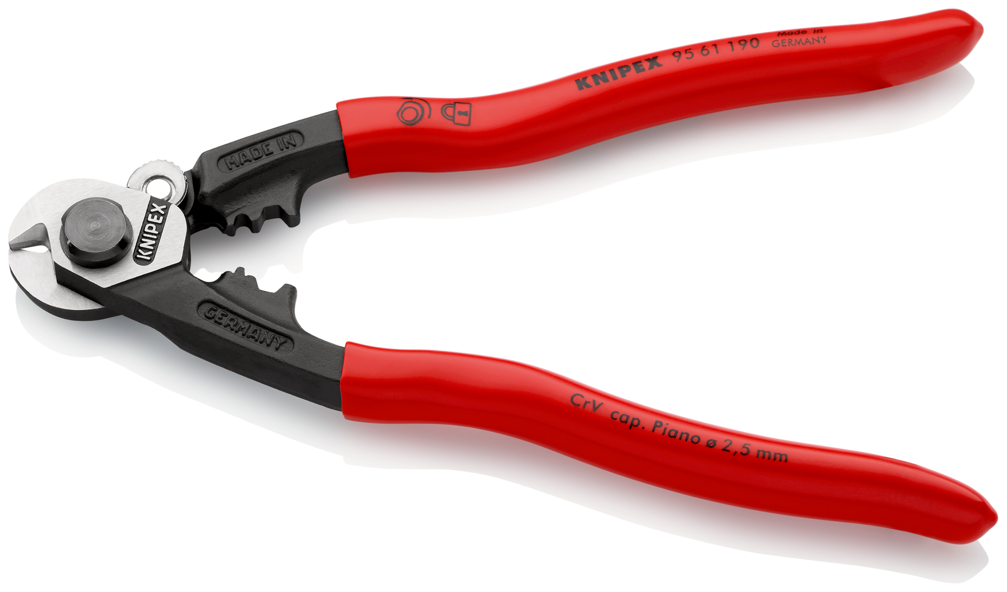 Coupe-cables acier 190mm ø2,5-4-5-7mm - Sur carte - KNIPEX - 95 61 190 SB