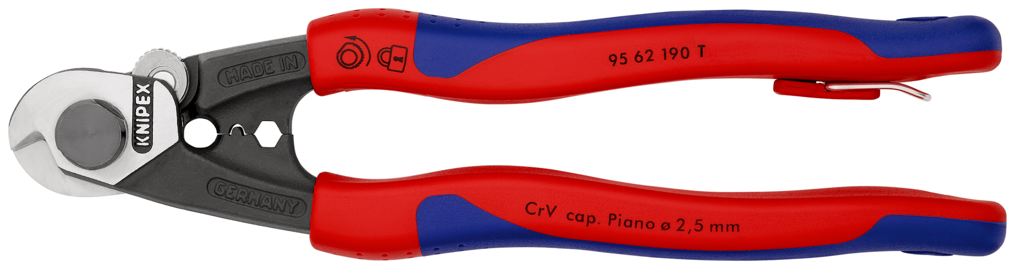 Coupe-cable 190mm ø2,5-4-5-7mm antichute KNIPEX - 95 62 190 T BK