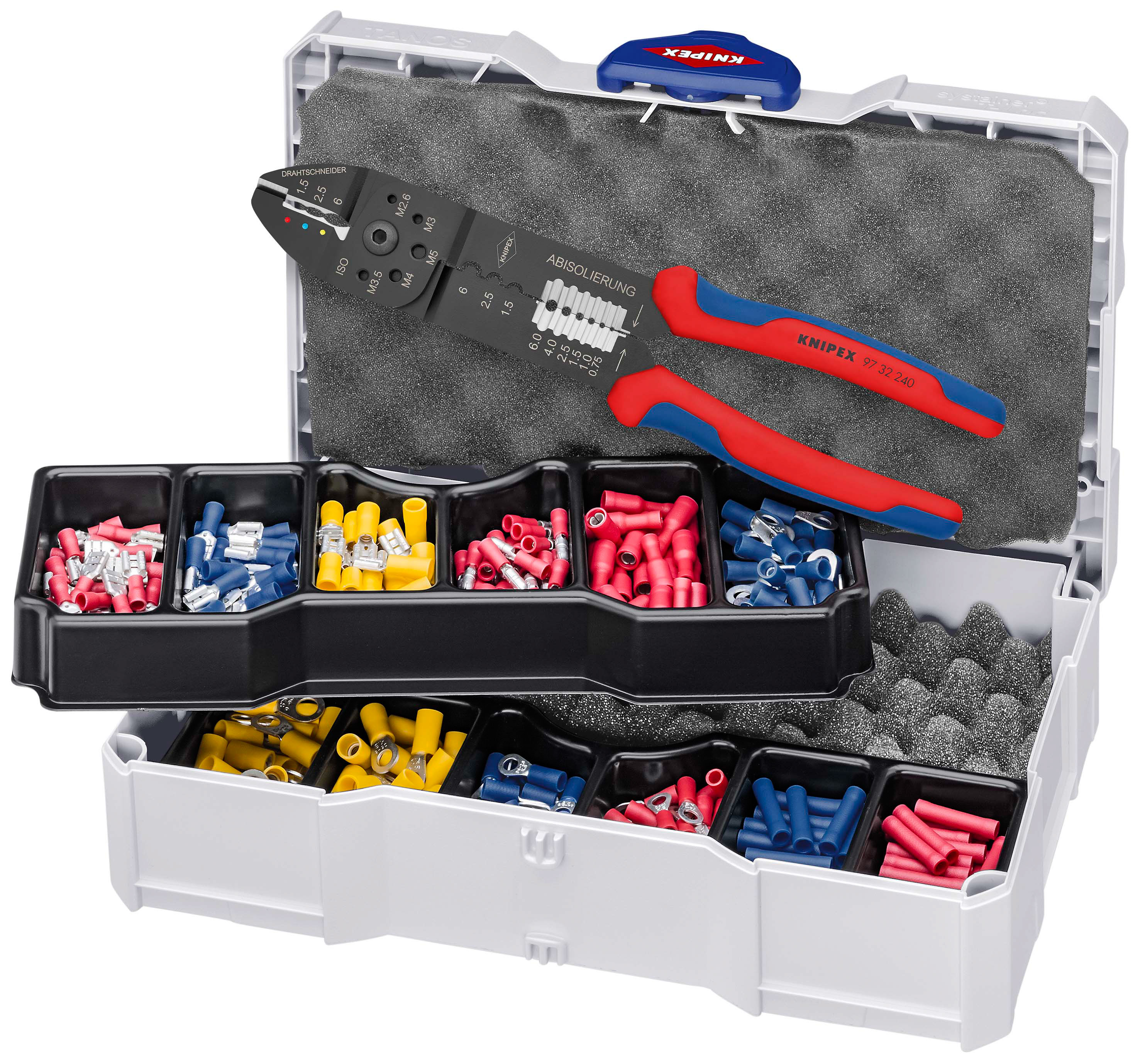 Coffret assortiment de sertissage pince à sertir 97 32 240 et cosses pré-isolées KNIPEX - 979026