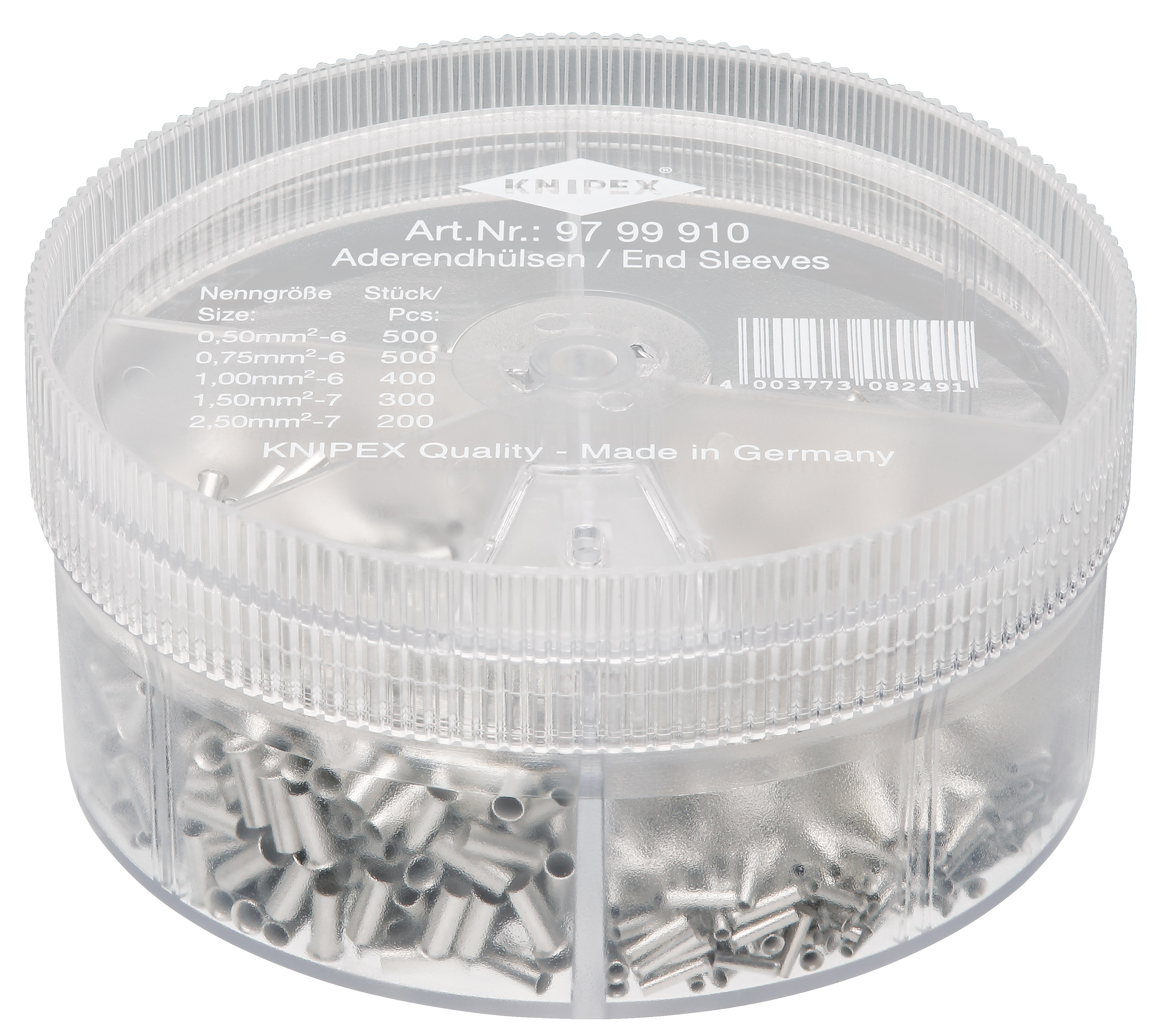 Boite assortiment embouts non isolés 500x0,5 & 0,75 - 400x1 - 300x1,5 - 200x2,5² KNIPEX - 9799910