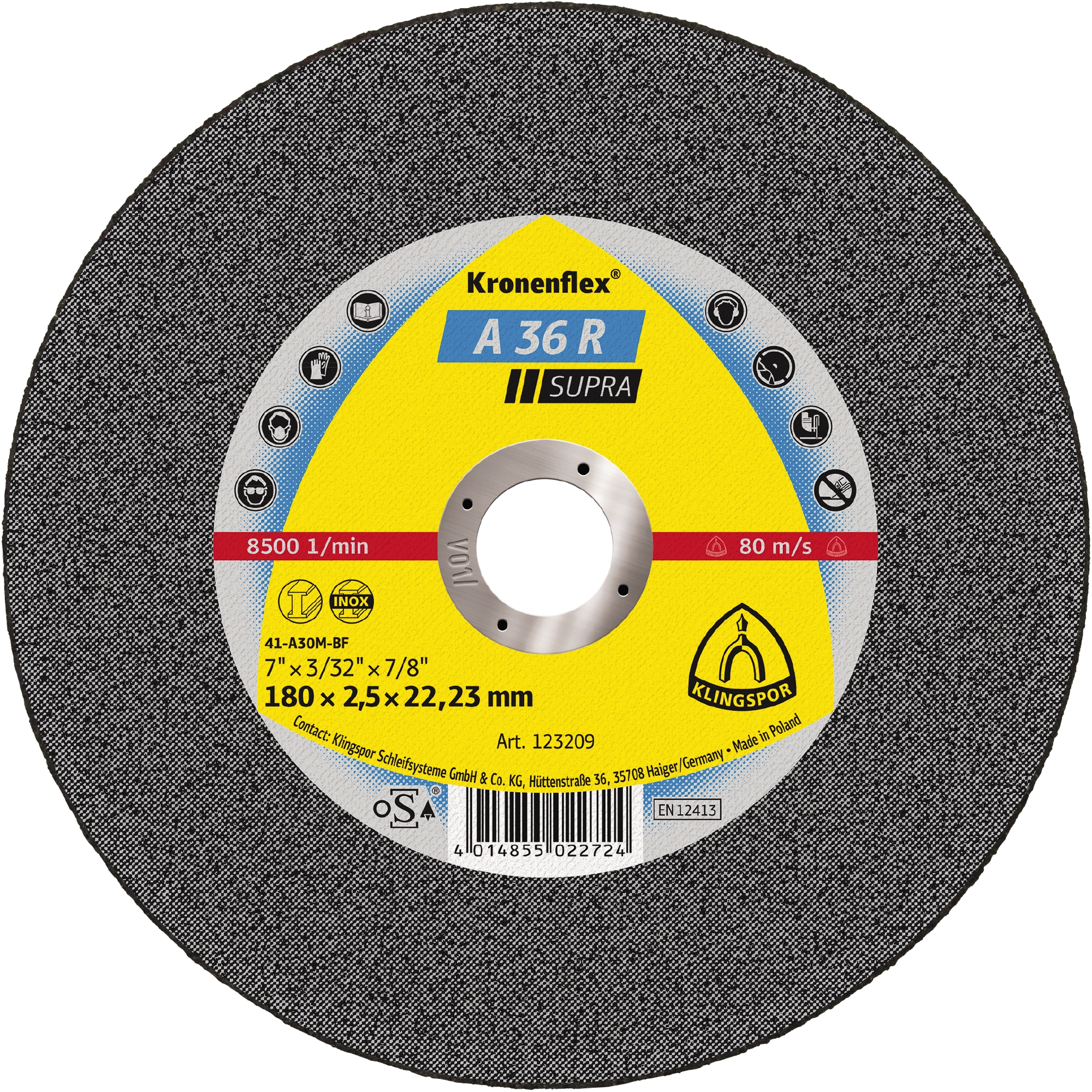 25 Disques à tronçonner KT SUPRA A36R S GER 180X2,5X22,23 KLINGSPOR - 123209