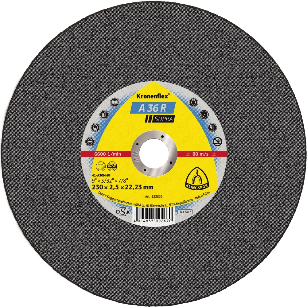 25 Disques à tronçonner KT SUPRA A36R S GER 230X2,5X22,23 KLINGSPOR - 123833