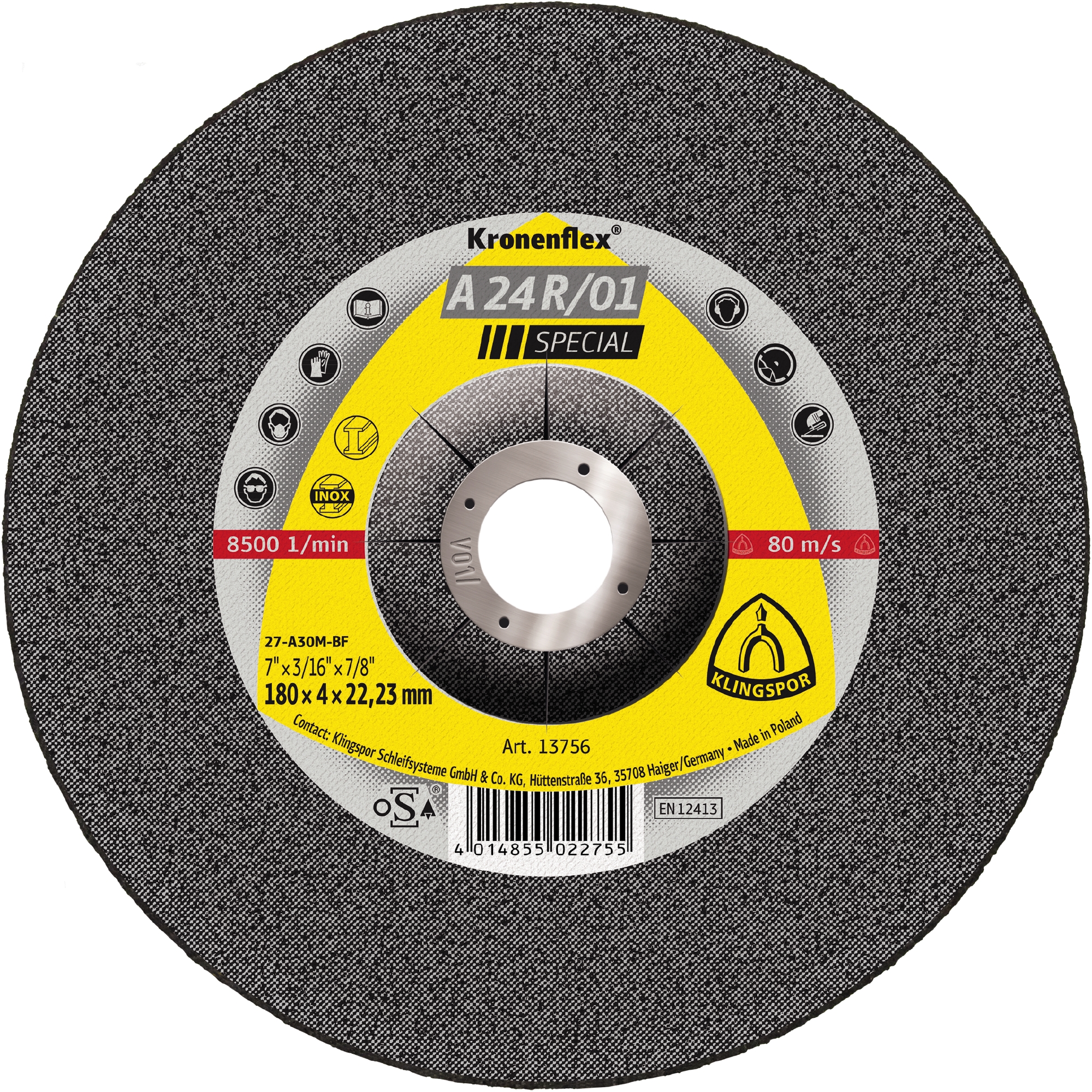 10 Meules à ébarber KS SPECIAL A24R01 S GEK 180X4X22,23 KLINGSPOR - 13756