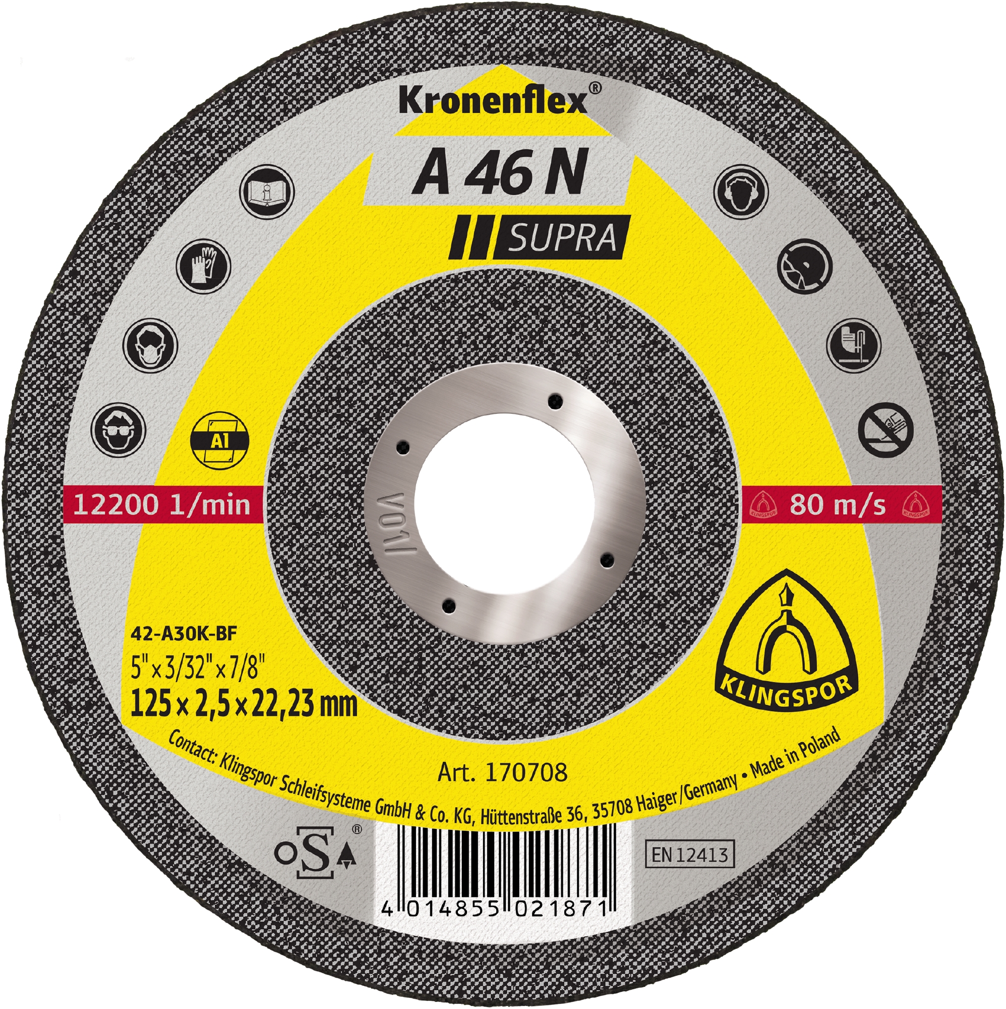 25 Disques à tronçonner KT SUPRA A46N S GEK 125X2,5X22,23 KLINGSPOR - 170708