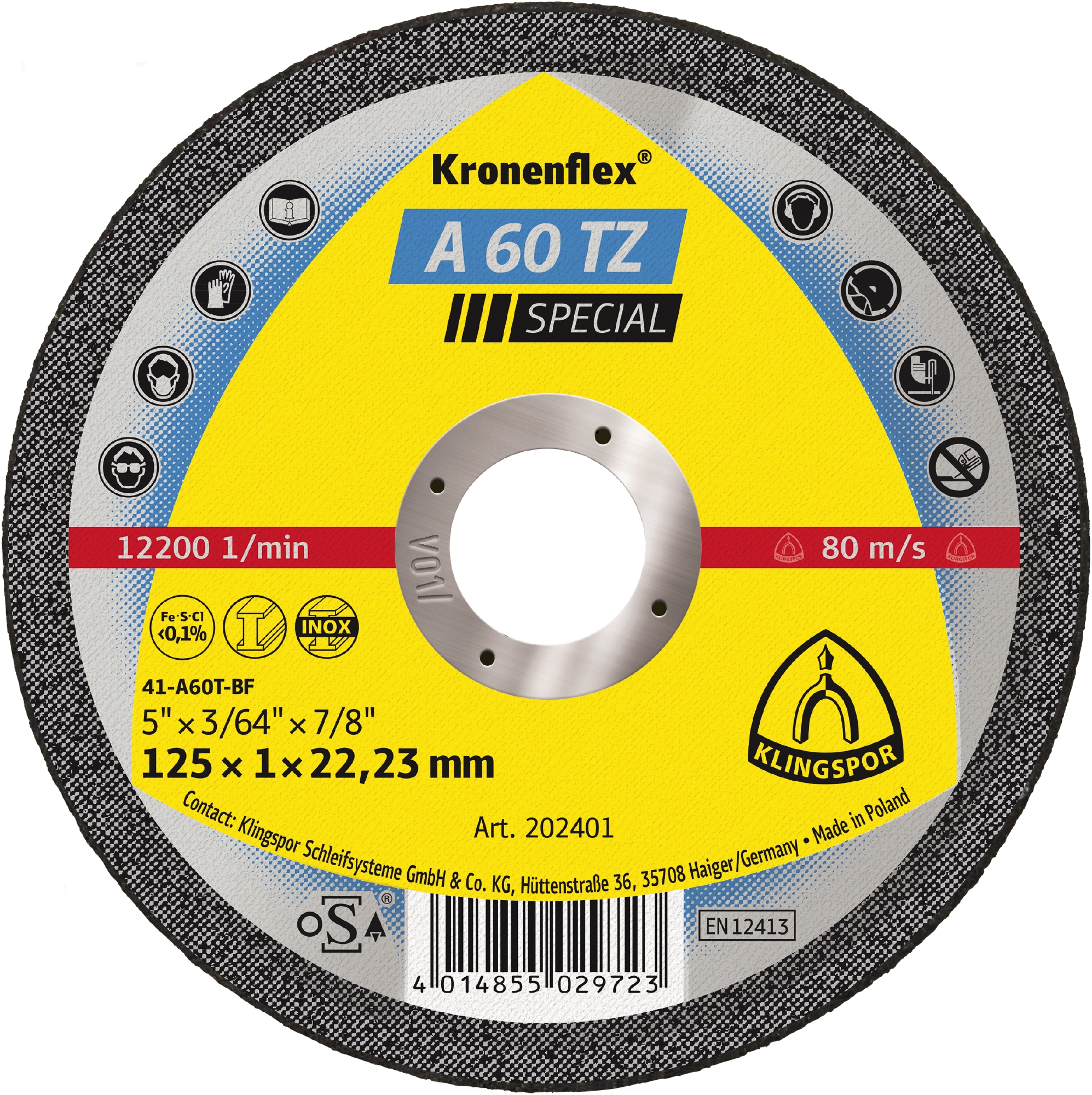 25 Disques à tronçonner KT SPECIAL A60TZ S GER 125X1X22,23 KLINGSPOR - 202401
