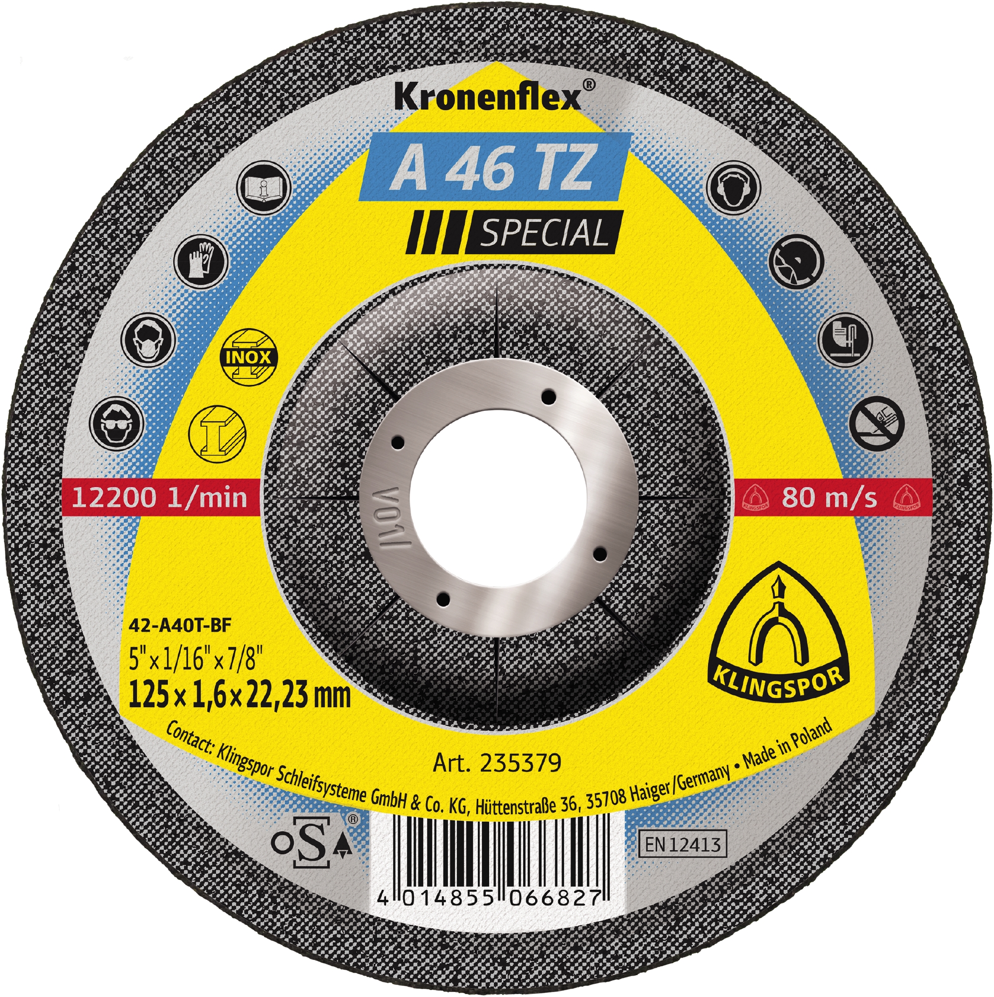 25 Disques à tronçonner KT SPECIAL A46TZ S GEK 125X1,6X22,23 KLINGSPOR - 235379