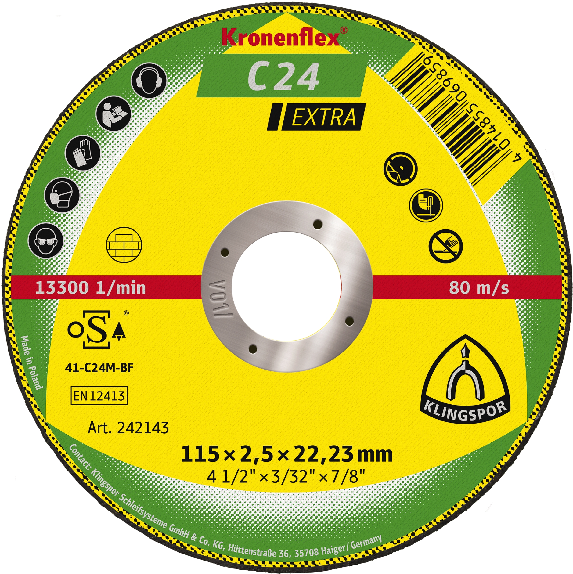 25 Disques à tronçonner KT EXTRA C24EX S GER 115X2,5X22,23 KLINGSPOR - 242143