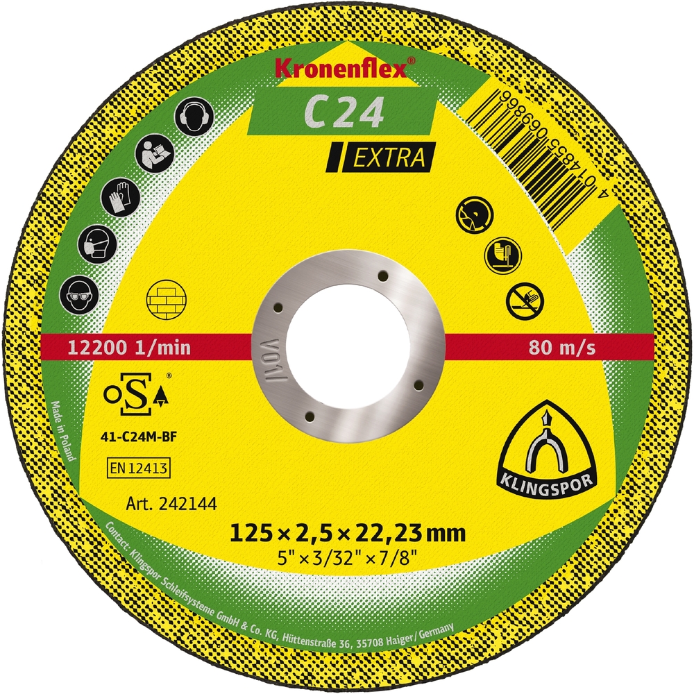 25 Disques à tronçonner KT EXTRA C24EX S GER 125X2,5X22,23 KLINGSPOR - 242144