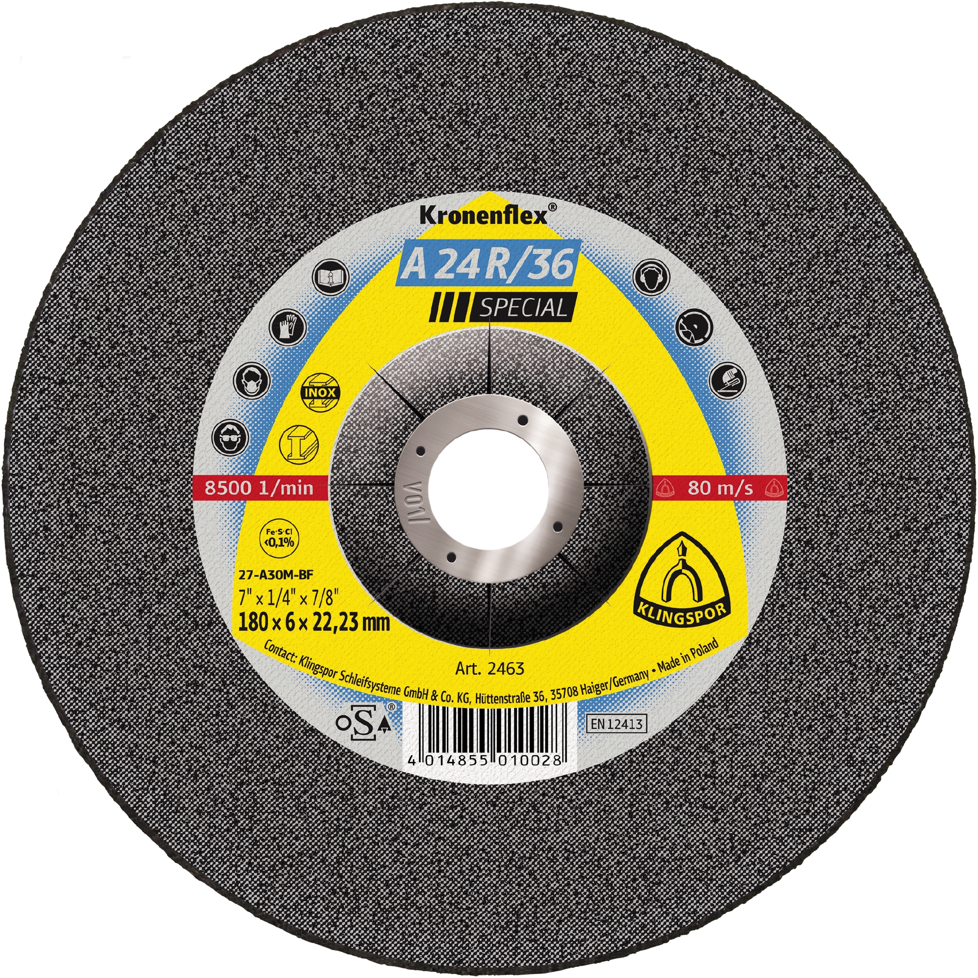 10 Meules à ébarber KS SPECIAL A24R36 S GEK 180X6X22,23 KLINGSPOR - 2463