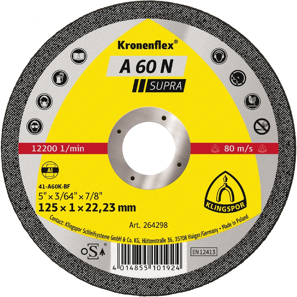 25 Disques à tronçonner KT SUPRA A60N S GER 115X1X22,23 KLINGSPOR - 264297