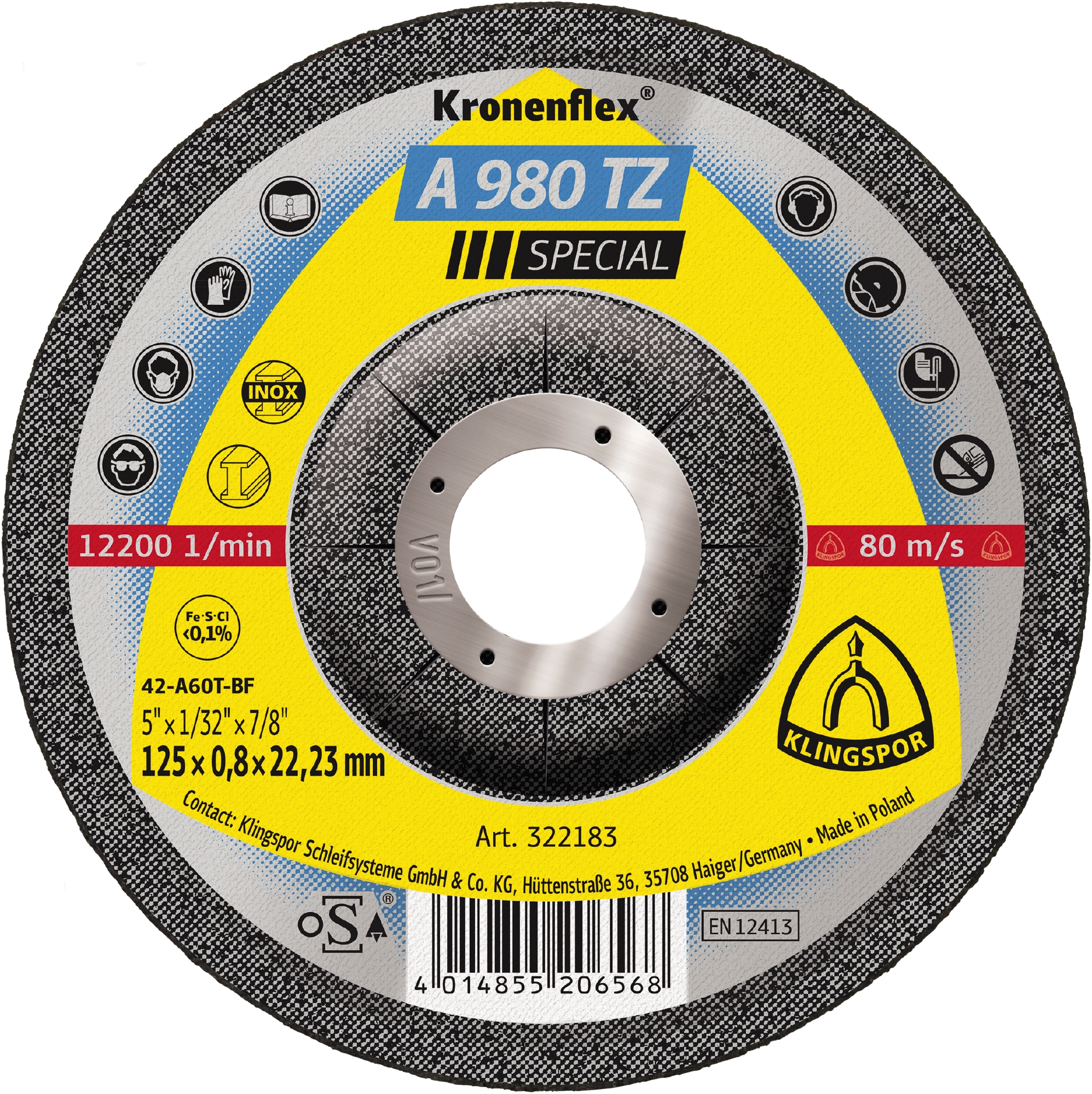 25 Disques à tronçonner KT SPECIAL A980TZ S GEK 125X0,8X22,23 KLINGSPOR - 322183