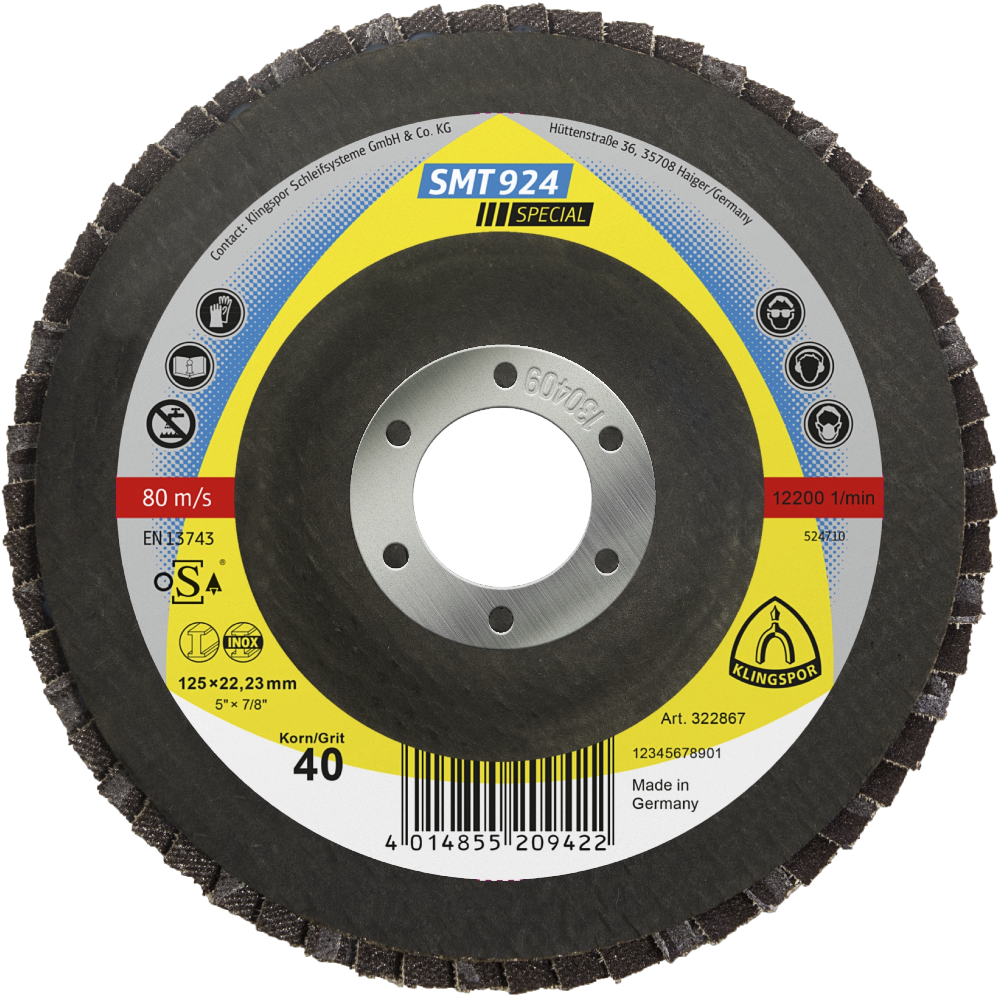 10 Plateaux à lamelles TE SPECIAL SMT924 CS912Y 40 N GEW 125X22,23 KLINGSPOR - 322867