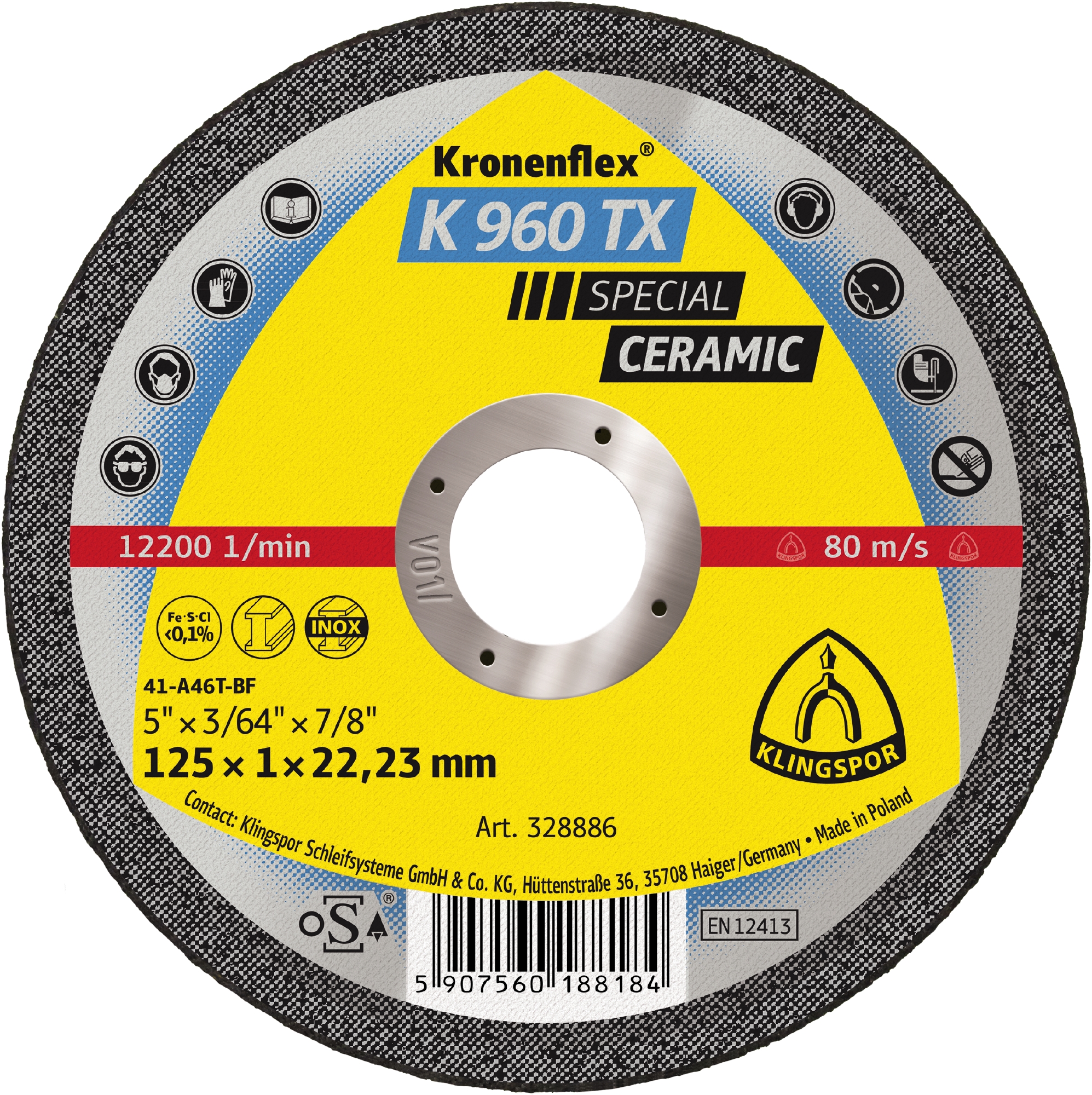 25 Disques à tronçonner KT SPECIAL K960TX S GER 125X1X22,23 KLINGSPOR - 328886