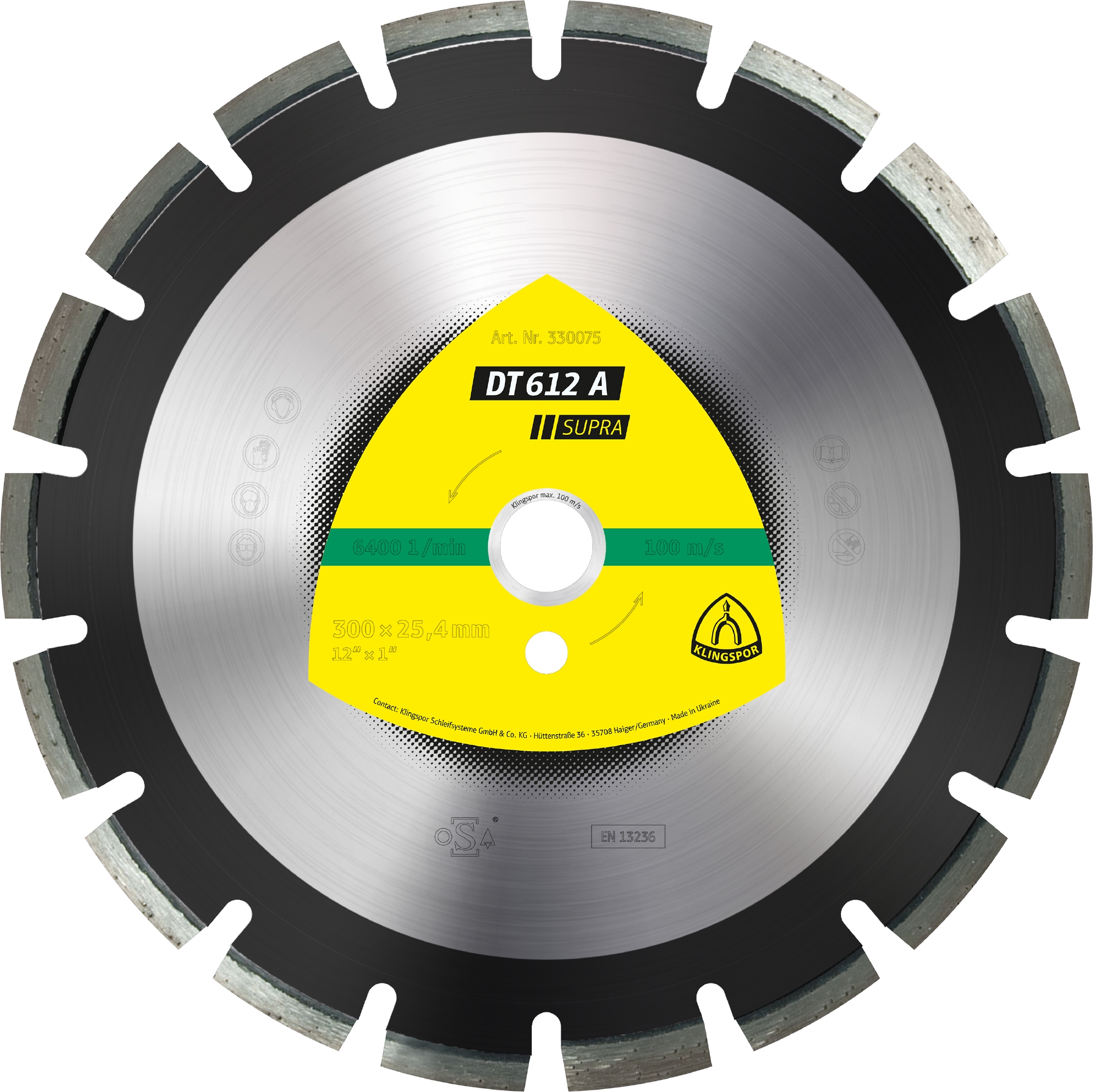 Disques à tronçonner diamantés DT SUPRA DT612A S 300X2,8X25,4 18W 10 KLINGSPOR - 330075