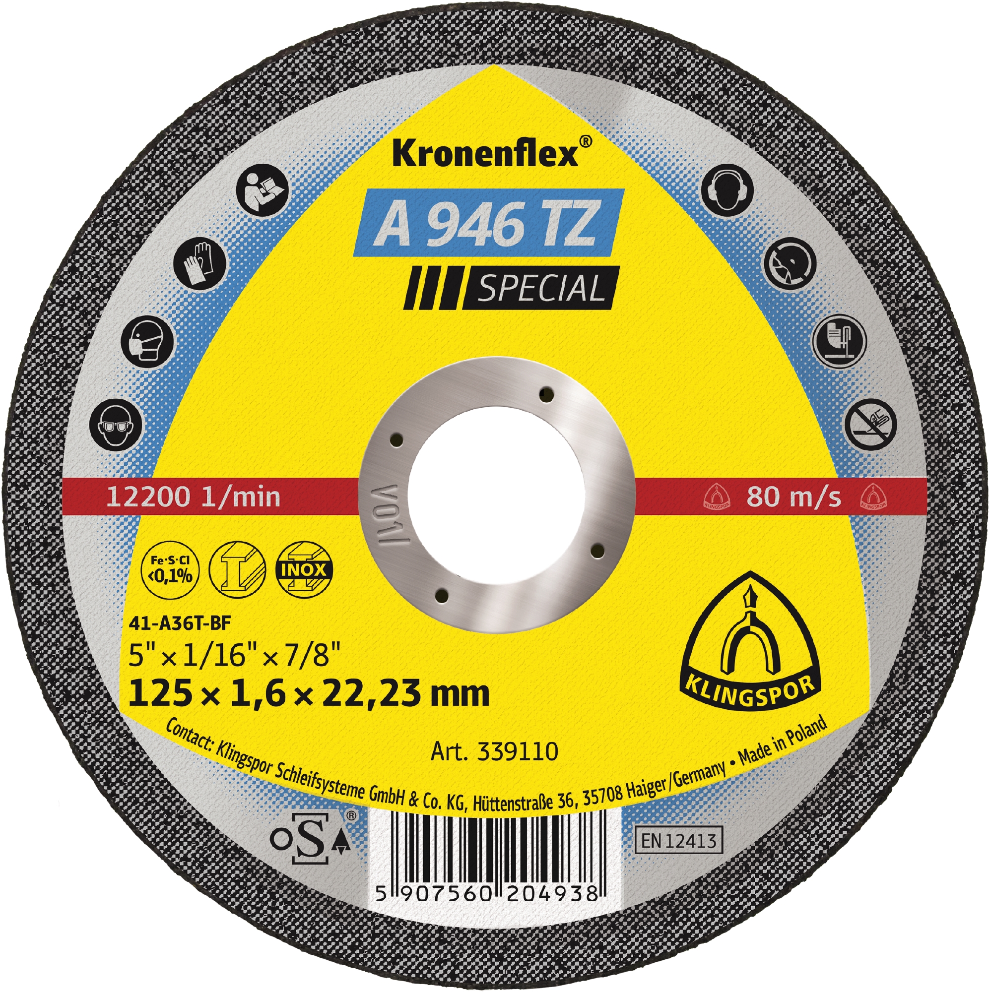 25 Disques à tronçonner KT SPECIAL A946TZ S GER 125X1,6X22,23 DO KLINGSPOR - 339110