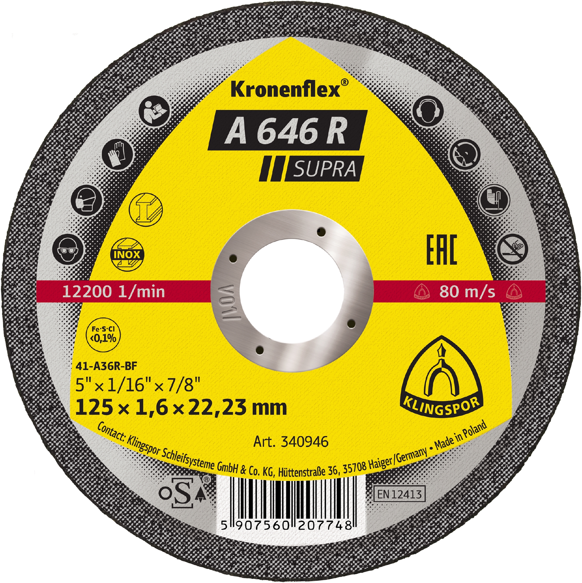 25 Disques à tronçonner KT SUPRA A646R S GER 180X1,6X22,23 KLINGSPOR - 340944