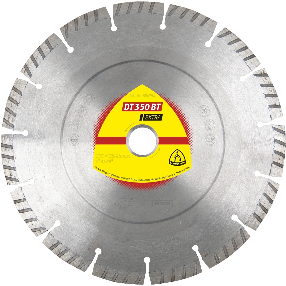 Disques à tronçonner diamantés DT EXTRA DT350BT S 230X2,6X22,23 15ST 10 KLINGSPOR - 354794