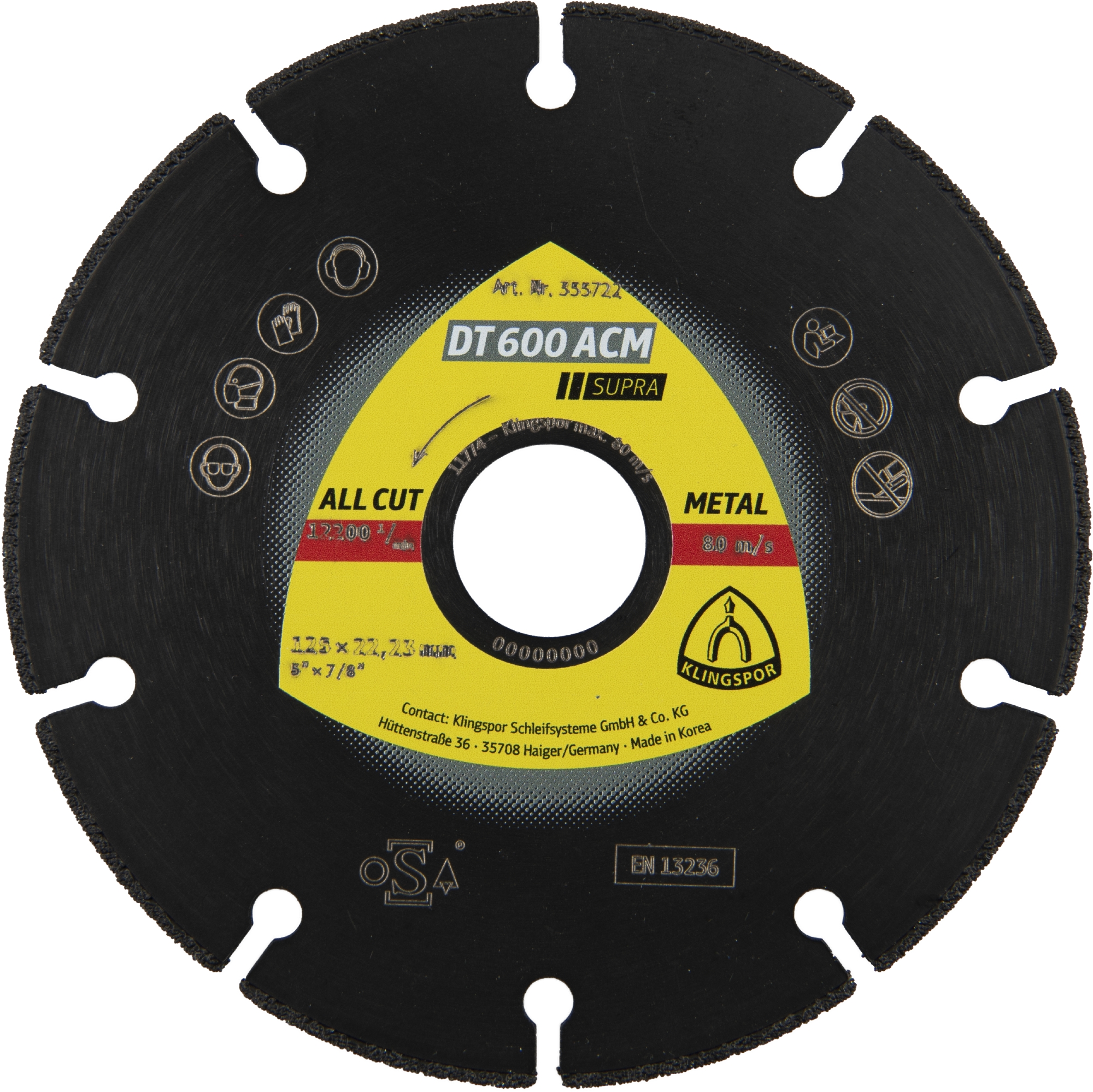 Disques à tronçonner diamantés DT SUPRA DT600ACM S 125X1,3X22,23 VG 1,8 KLINGSPOR - 355722