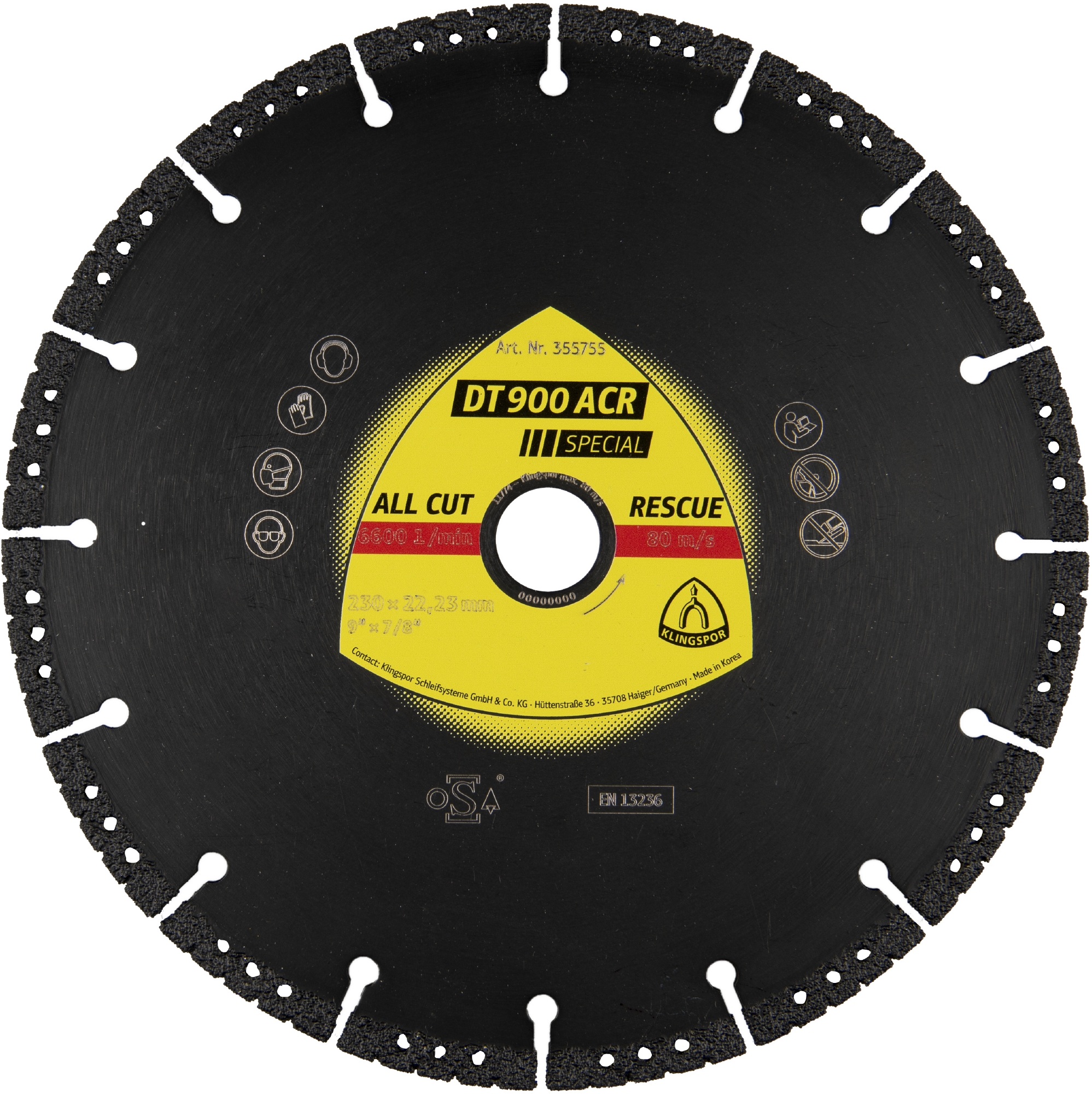 Disques à tronçonner diamantés DT SPECIAL DT900ACR S 115X2,5X22,23 VG 1 KLINGSPOR - 355723