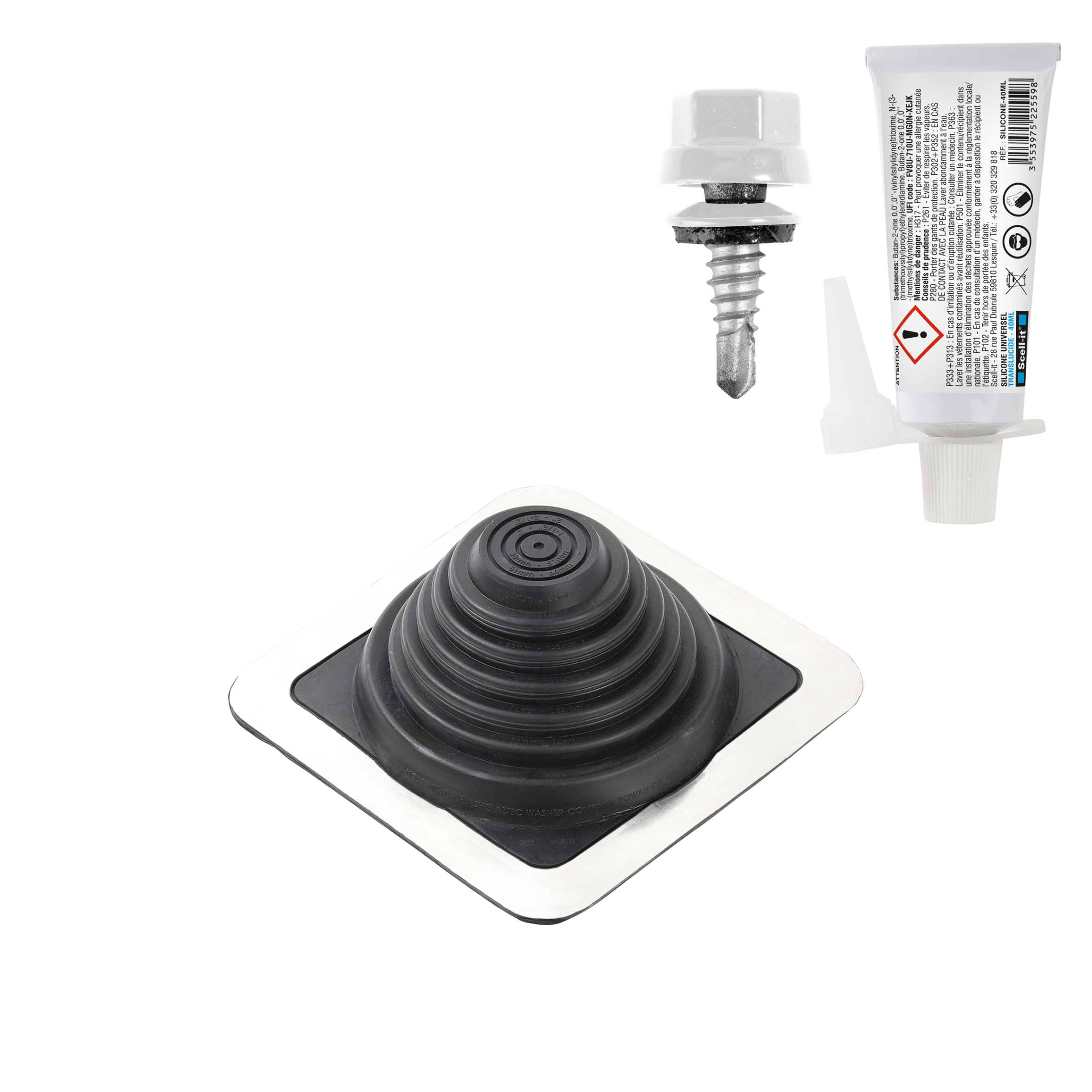 Kit sortie de toiture acier pour conduits Ø0-146 - SCELL-IT - KIT-MF146-ACIER