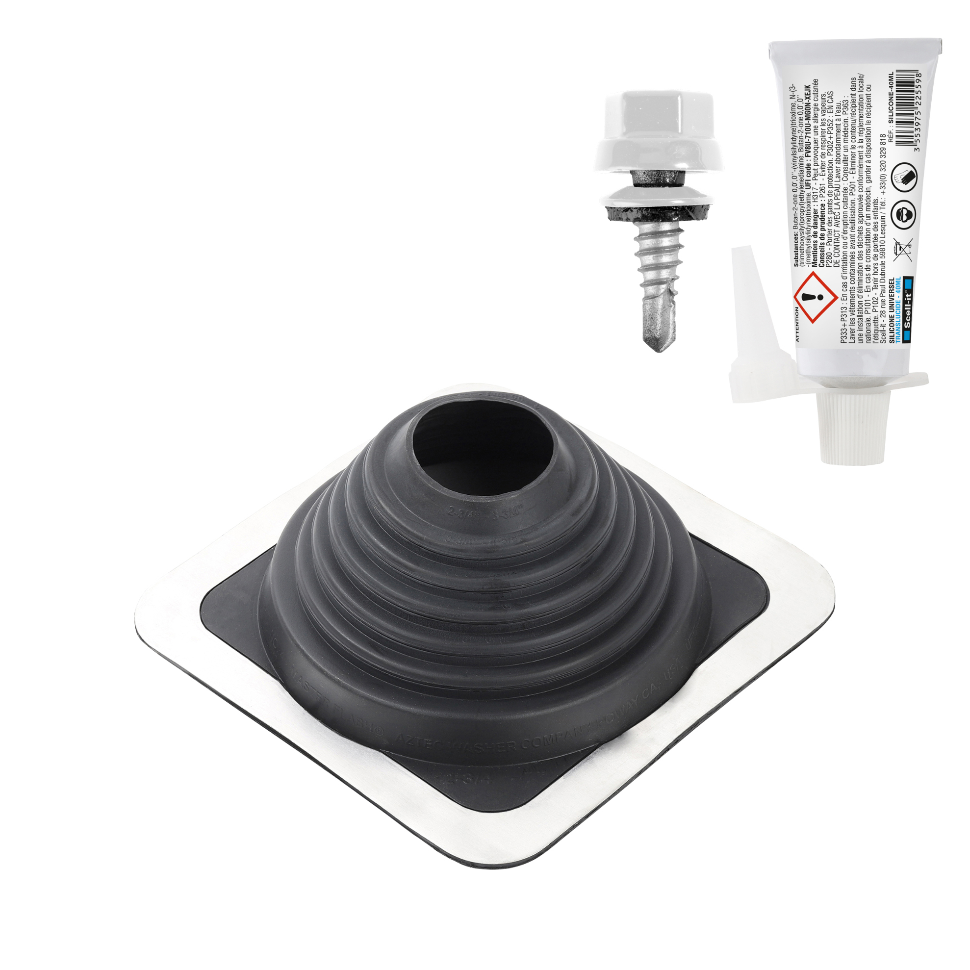 Kit sortie de toiture acier pour conduits Ø69-177 - SCELL-IT - KIT-MF177-ACIER