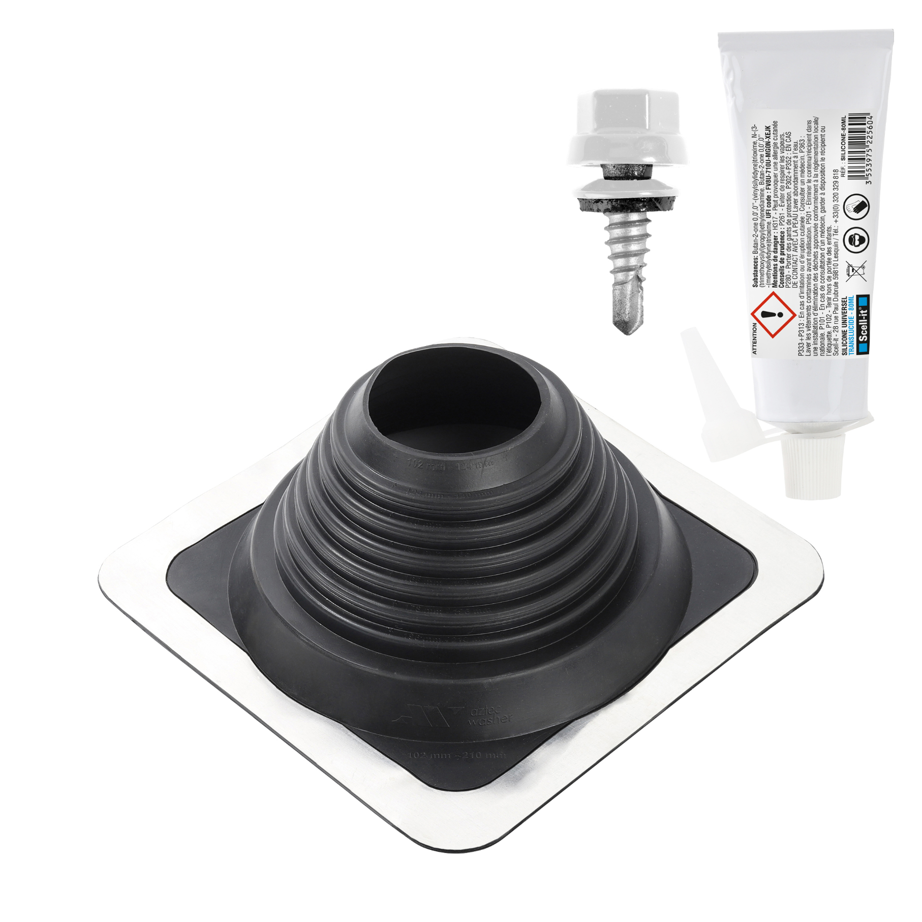 Kit sortie de toiture acier pour conduits Ø101-209 - SCELL-IT - KIT-MF209-ACIER