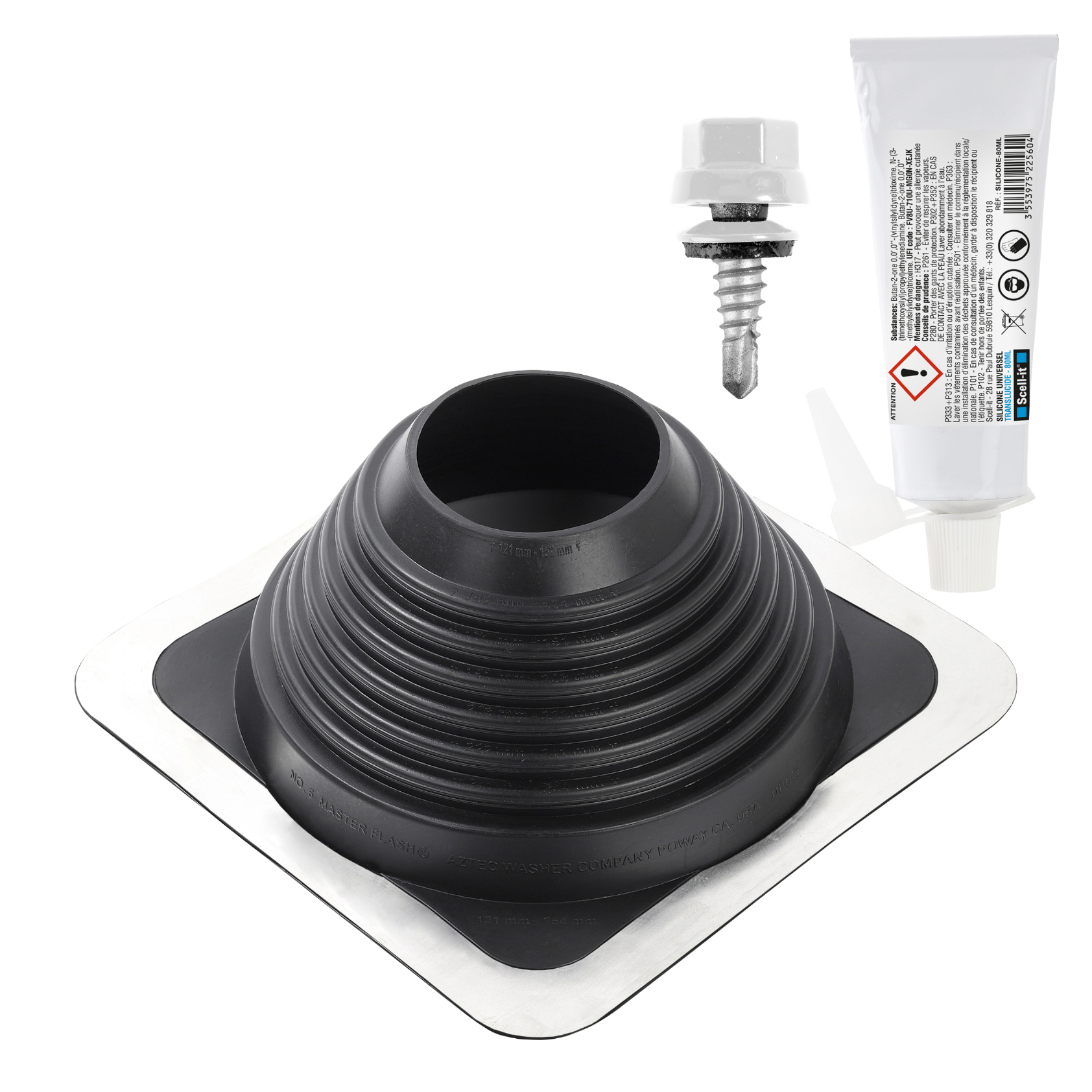 Kit sortie de toiture acier pour conduits Ø121-254 - SCELL-IT - KIT-MF254-ACIER