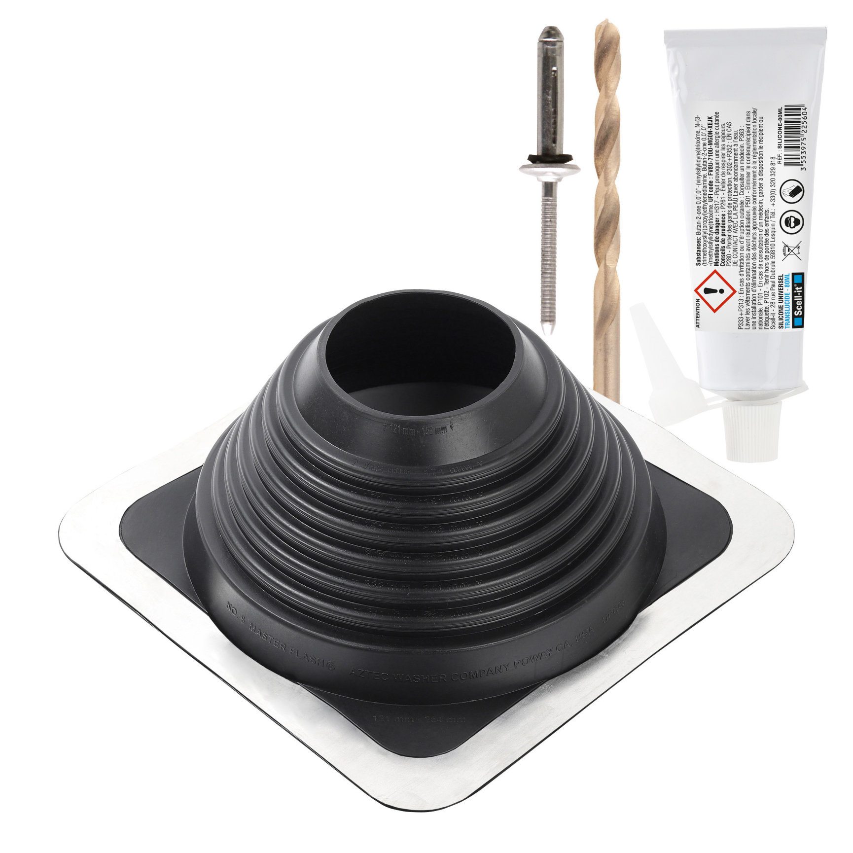 Kit sortie toiture fibrociment SCELL-IT pour conduits Ø121-254 - SCELL-IT - KIT-MF254-FIBRO