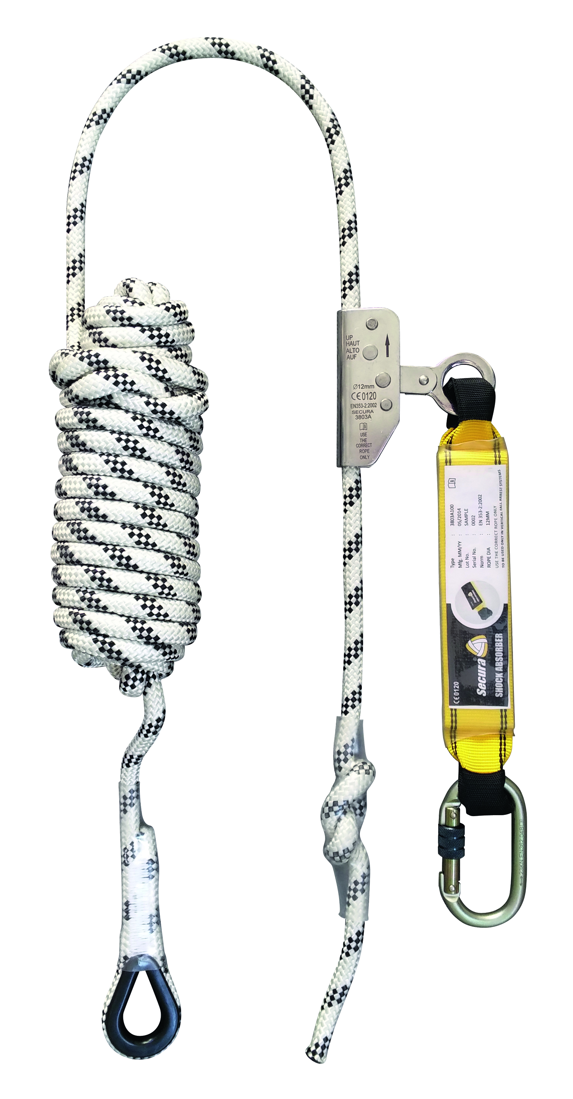 Antichute mobile sur corde diam 12 mm long 20 m avec absorbeur LEVAC - 3803A200