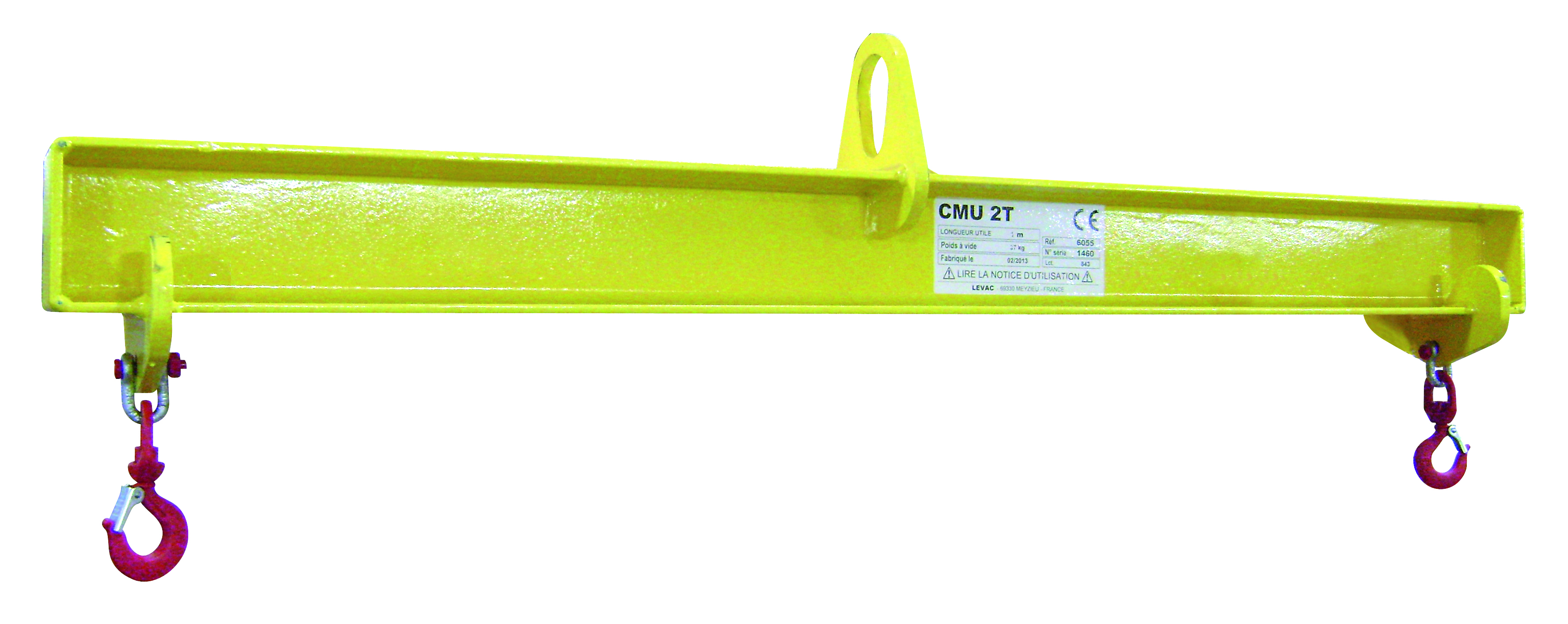 Palonnier monopoutre fixe 2 t portée 1m avec manilles + crochets LEVAC - 6055B01