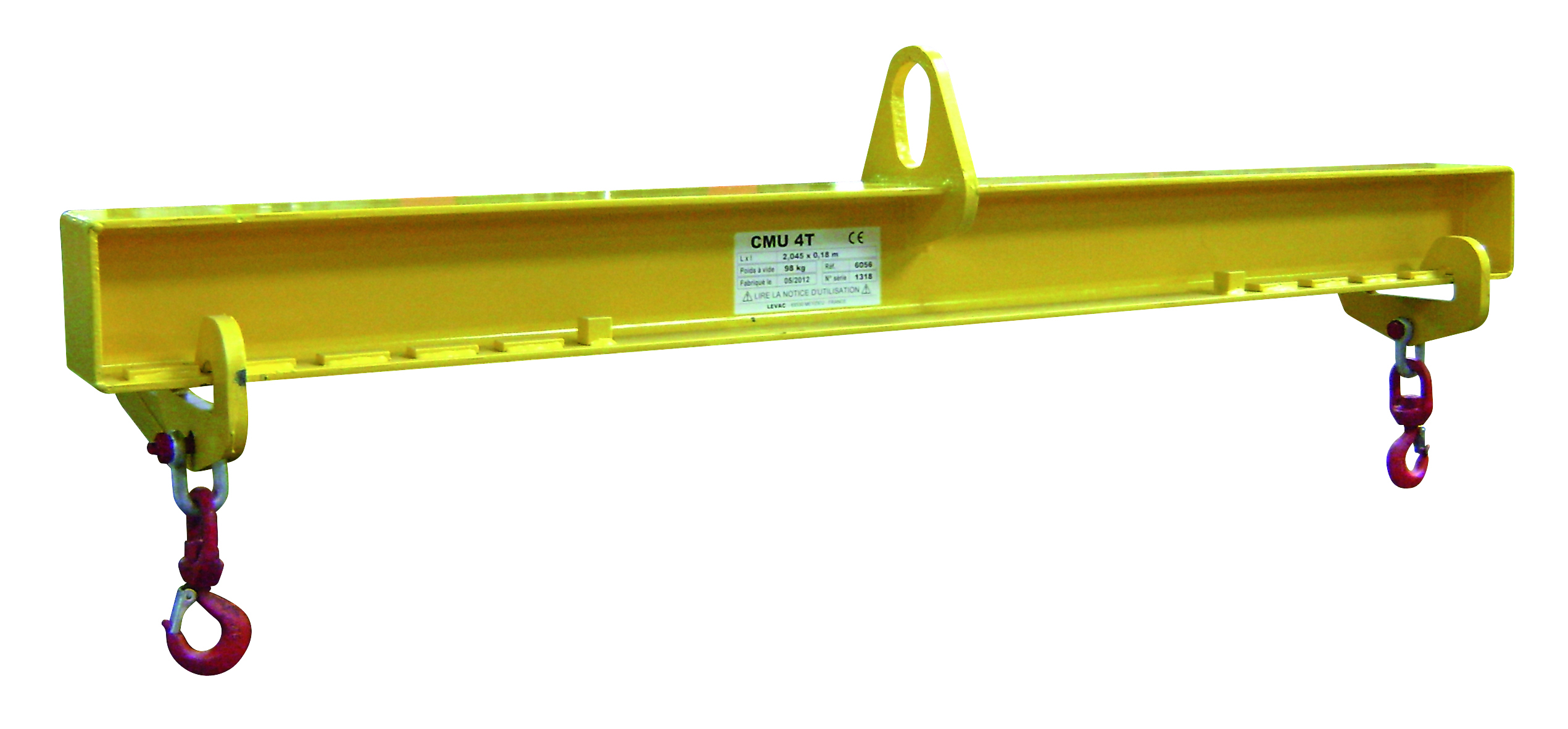 Palonnier réglable cmu 10 t long.ut. 6000/4000 mm crochets + manilles LEVAC - 6056H06