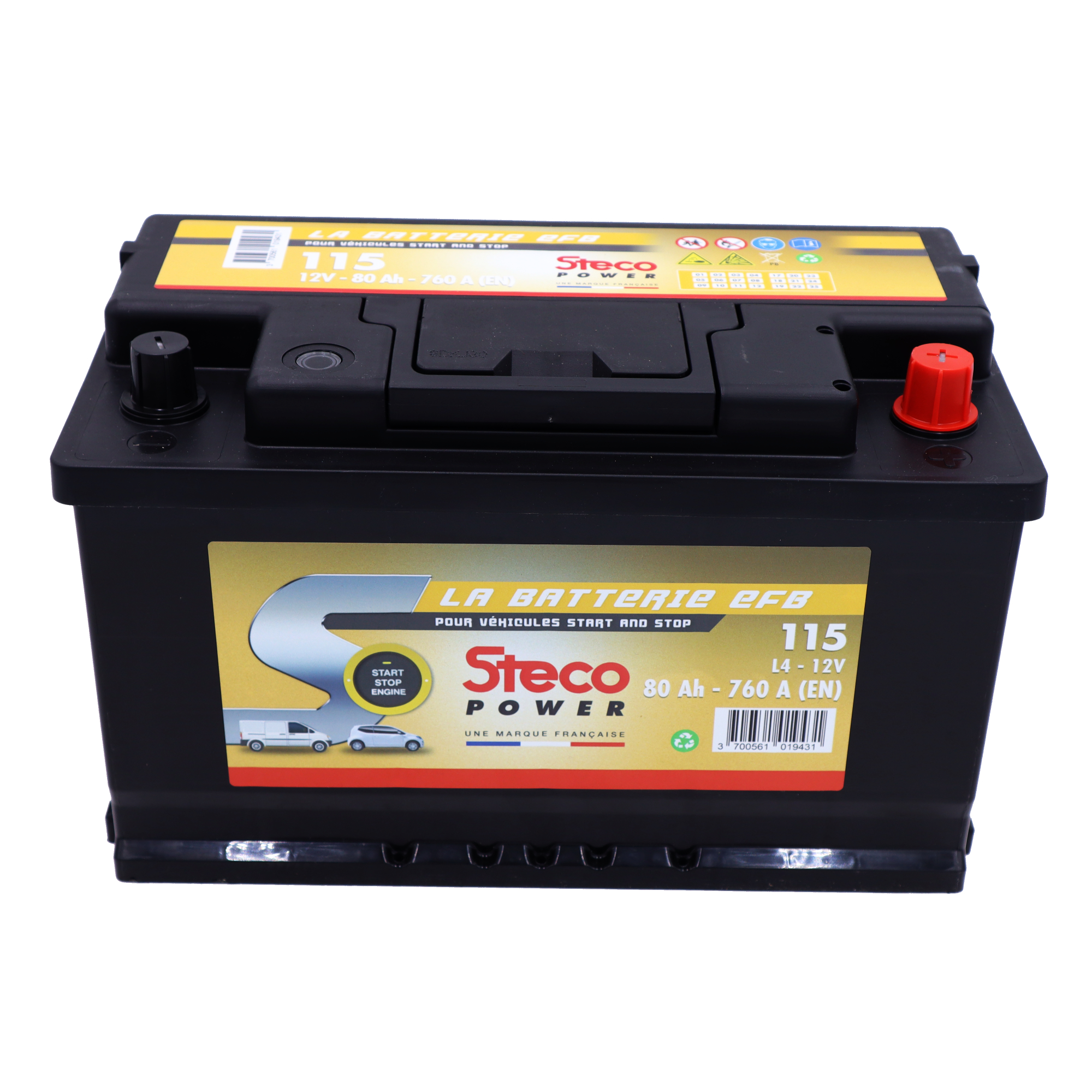 Batterie 12V 80Ah 760A 315x175x190 système start&stop stecopower - 115