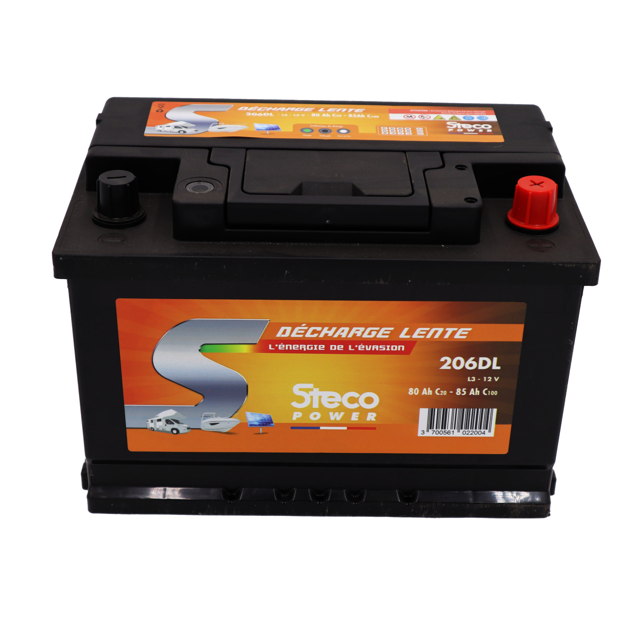 Batterie 12V 80 Ah (20h) - 85 Ah (100h) 277x175x190 mm Décharge Lente STECOPOWER - 206DL