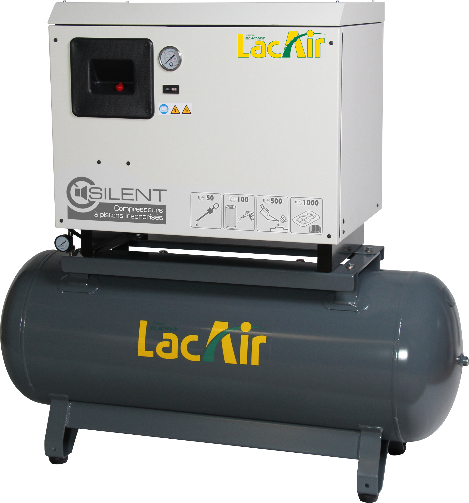 Compresseur silencieux 270 l 4 cv 32,4 m³/h LACME Silent c32/270 d bicylindre en ligne biétagé - 464760