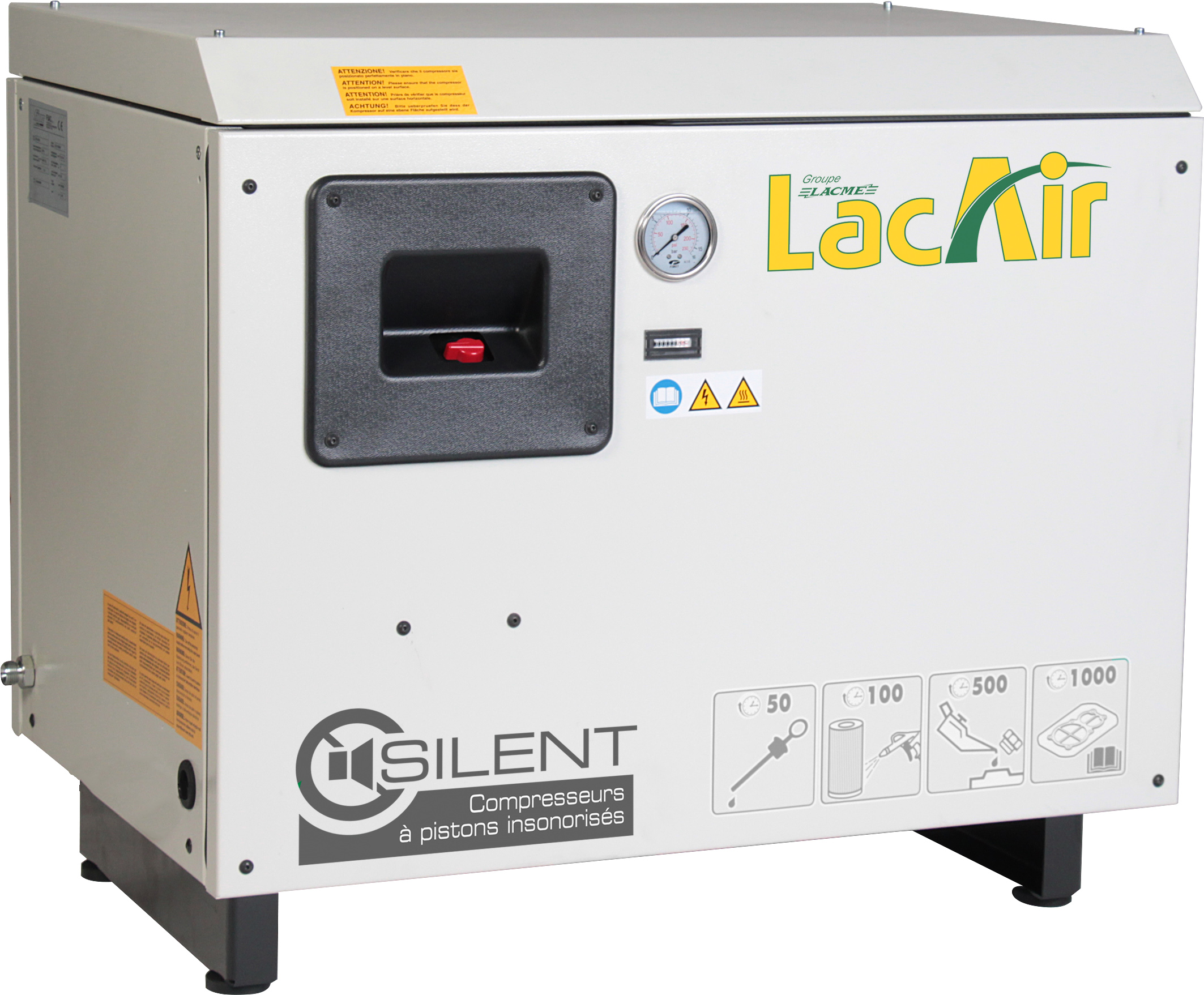 Compresseur silencieux 5,5 cv 10 bar 35,9 m³/h LACME Silent c36 d bicylindre en ligne biétagé - 464800