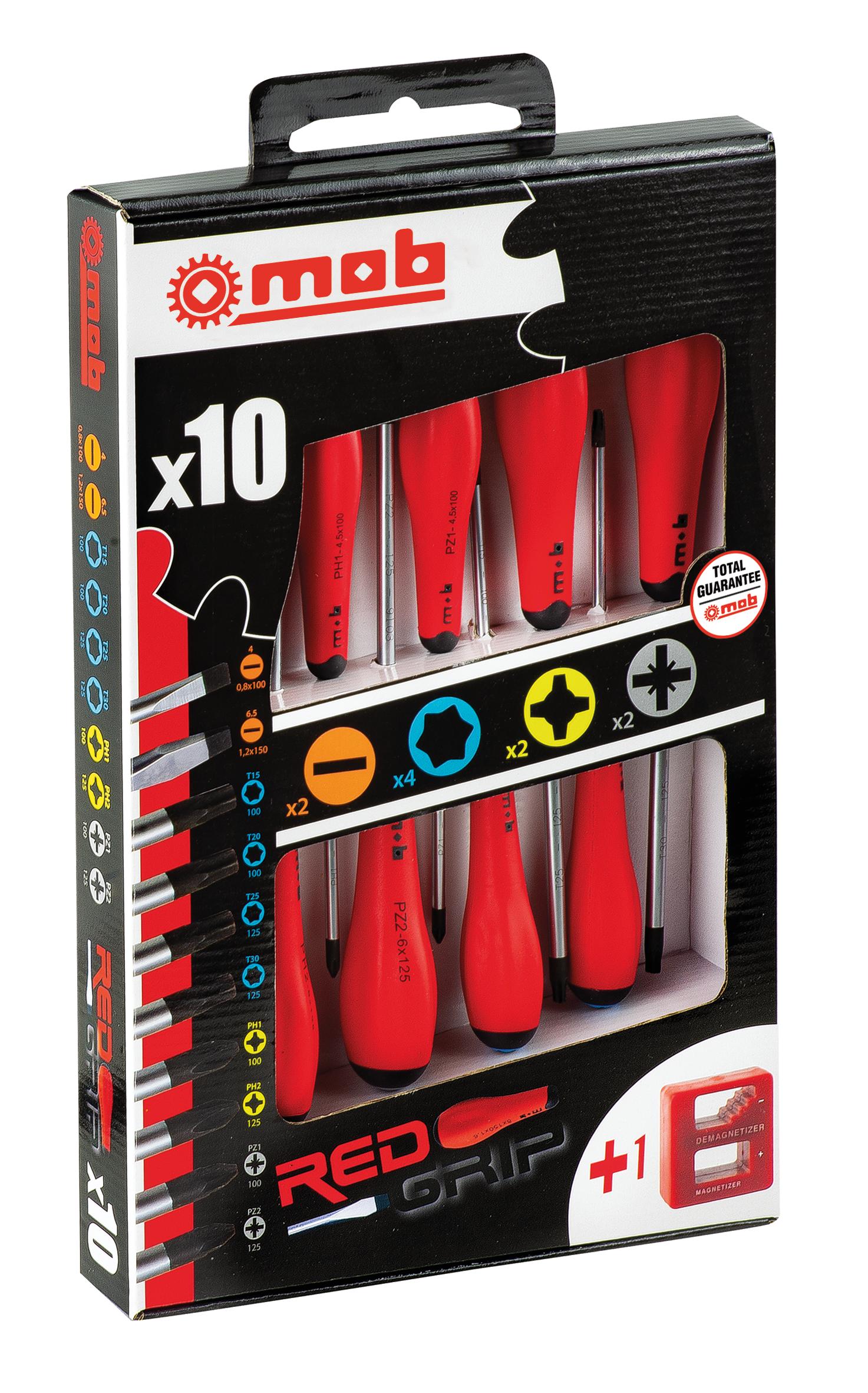 JEU 10 TOURNEVIS REDGRIP 2 F + 4 TORX + 2 PH+2 PZ MOB - 9129000801