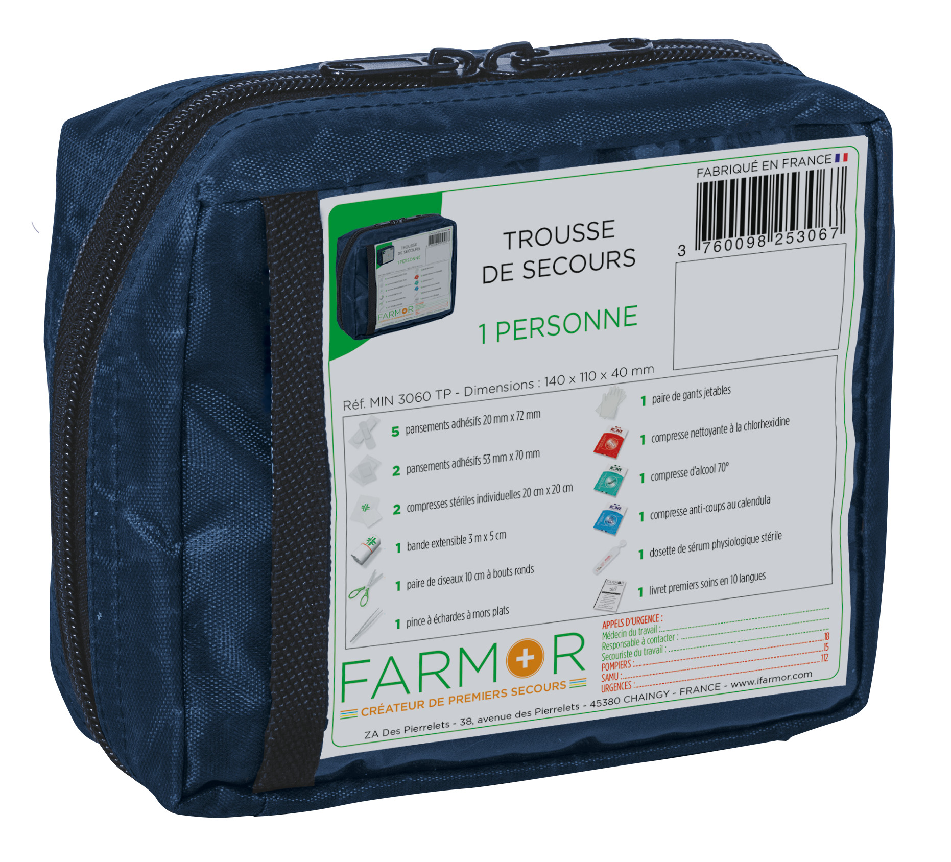 TROUSSE DE SECOURS INDIVIDUELLE FARMOR 1 PERSONNE -MIN 3060 TP